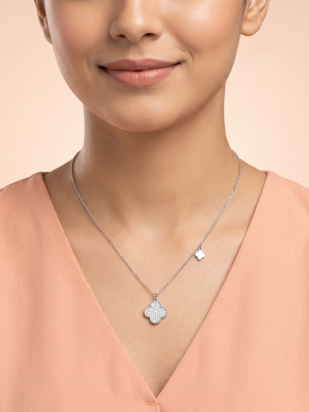 Reversible Pavé CZ & Black Onyx Clover Necklace