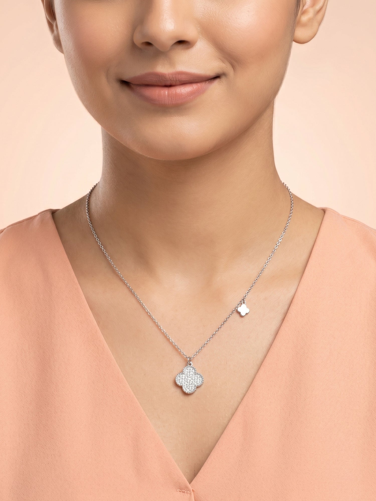 Reversible Pavé CZ & Black Onyx Clover Necklace
