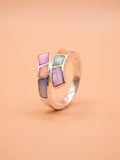 Multicolour Mother of Pearl Tile Crossover Ring