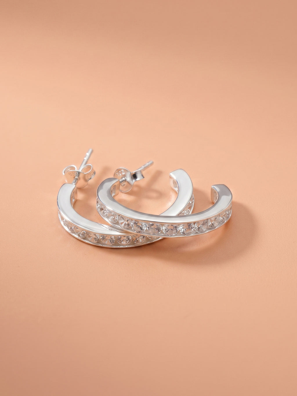 Channel-Set Round Cubic Zirconia Open Hoop Studs