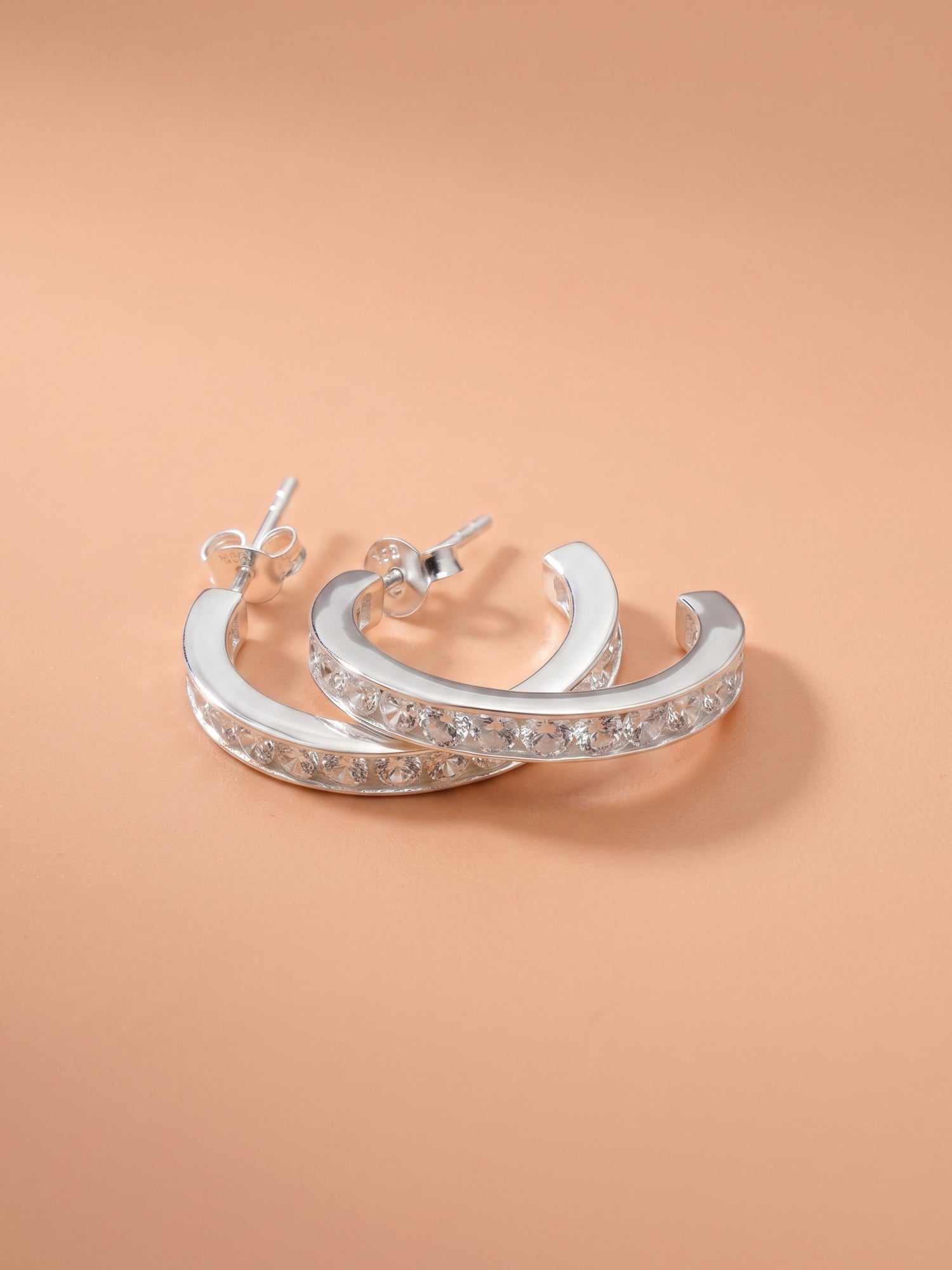 Channel-Set Round Cubic Zirconia Open Hoop Studs