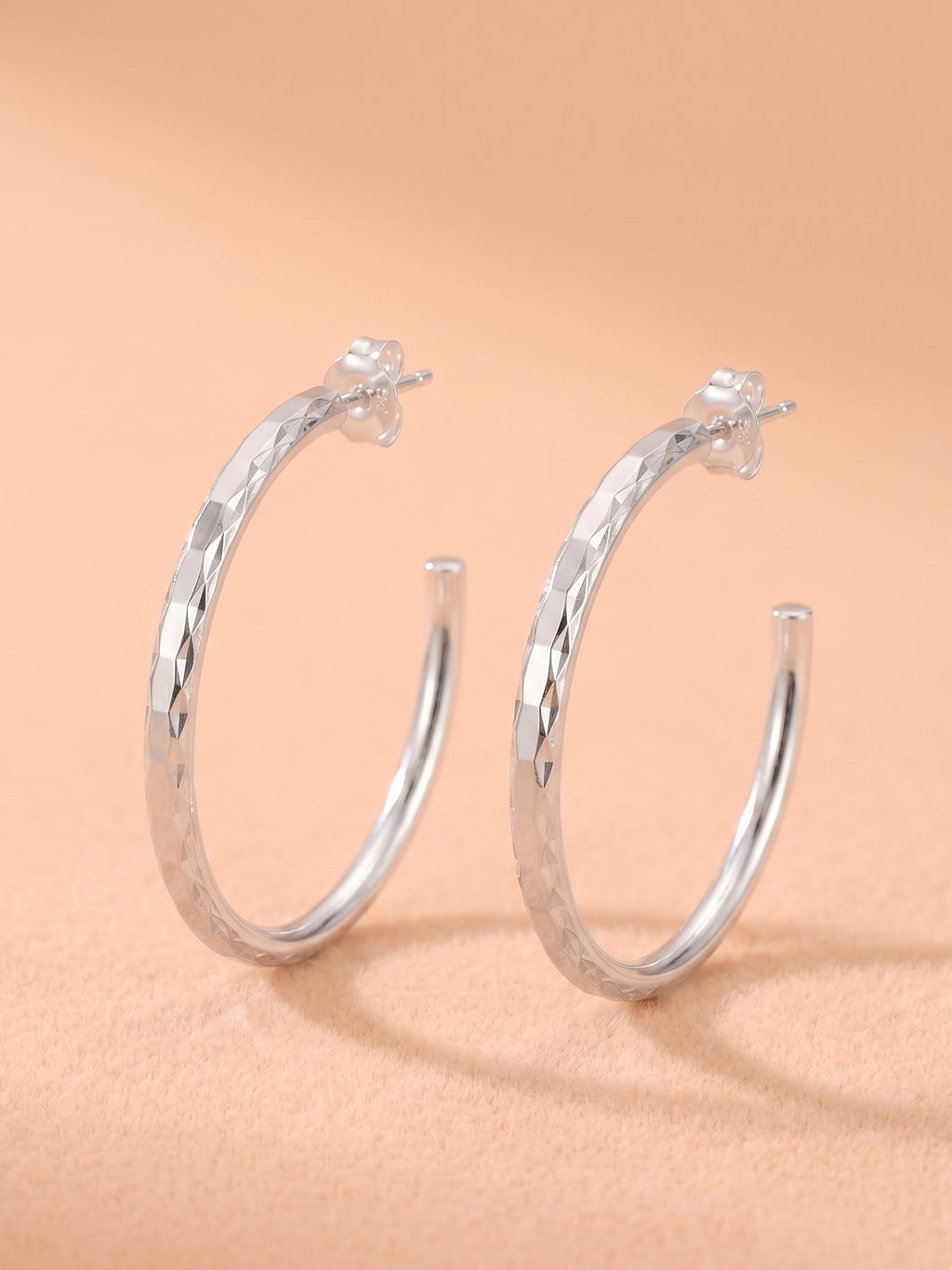 Diamond-Cut Textured Open Hoop Studs