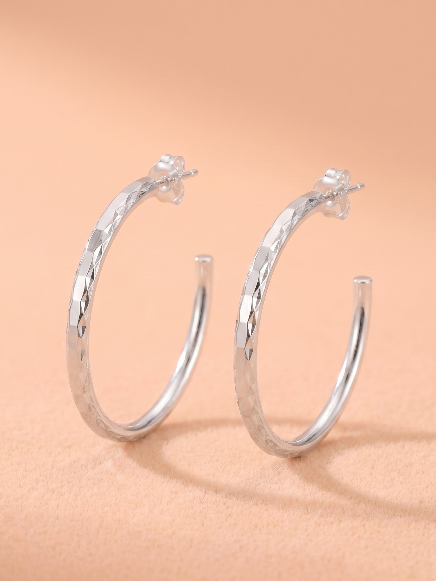 Diamond-Cut Textured Open Hoop Studs