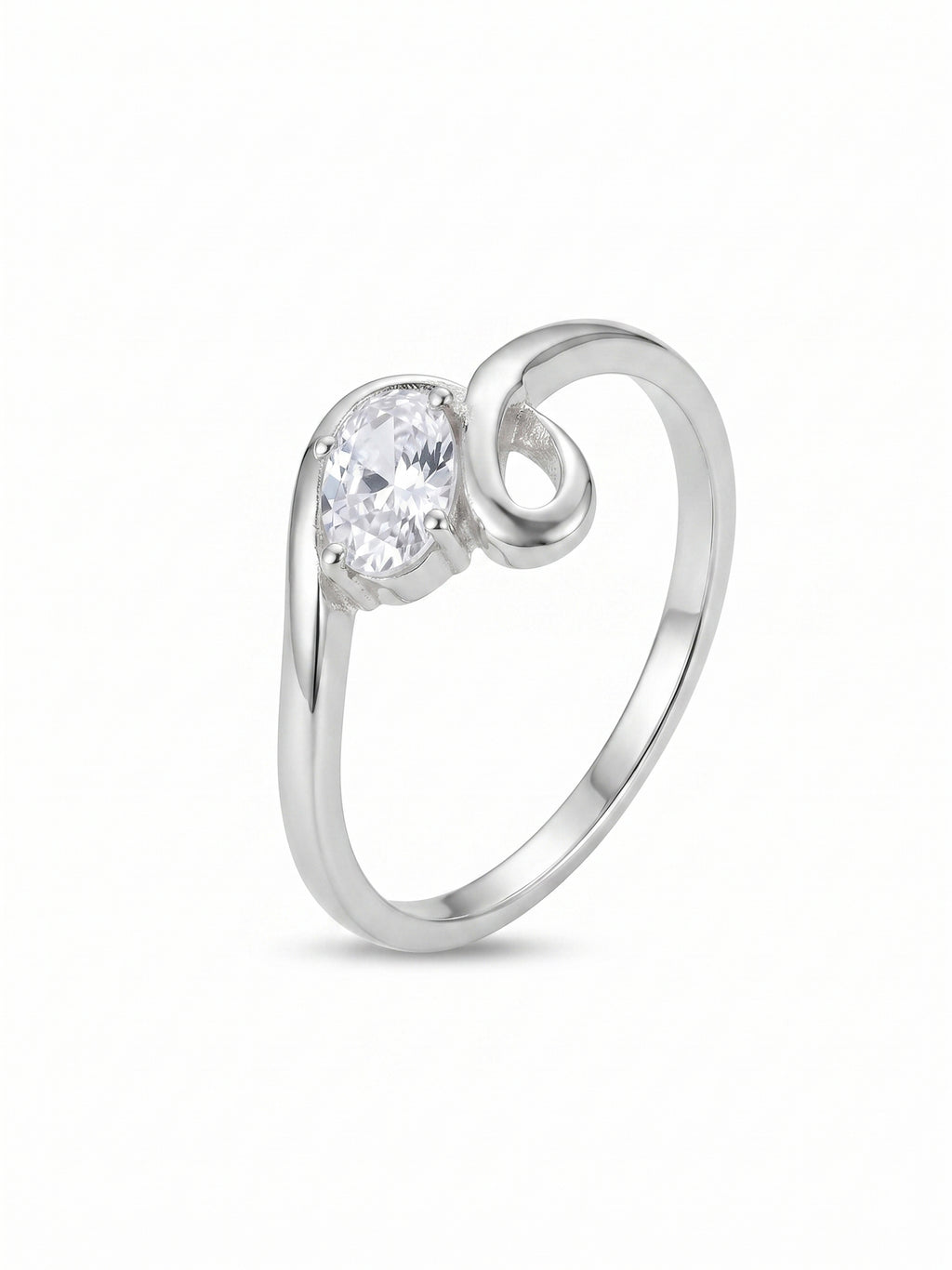 Silver Oval Wave Solitaire Ring