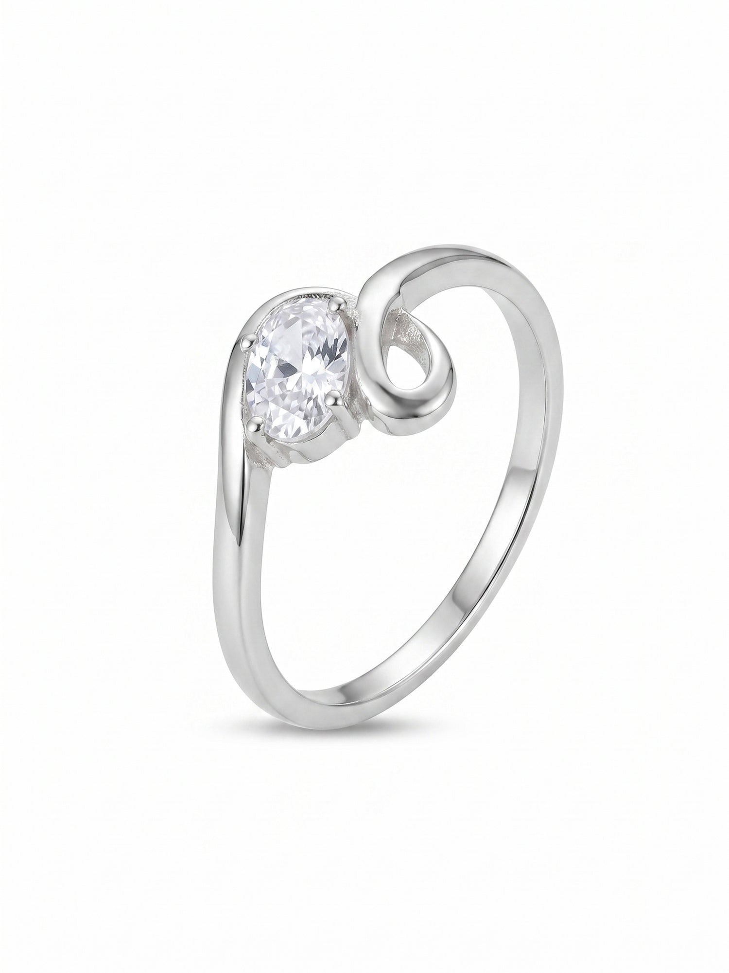 Silver Oval Wave Solitaire Ring