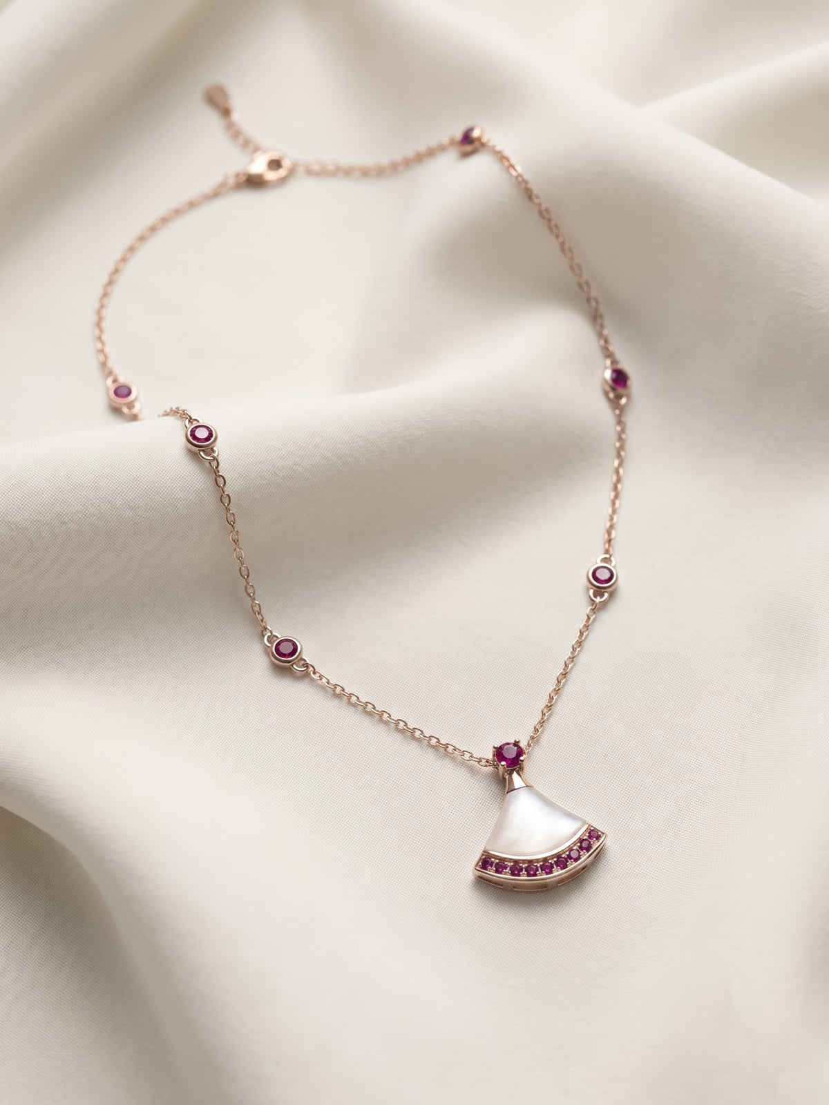 The Empress Fan Mother-of-Pearl & Ruby Station Necklace