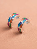 Vibrant Inlay Mosaic Open Hoop Studs
