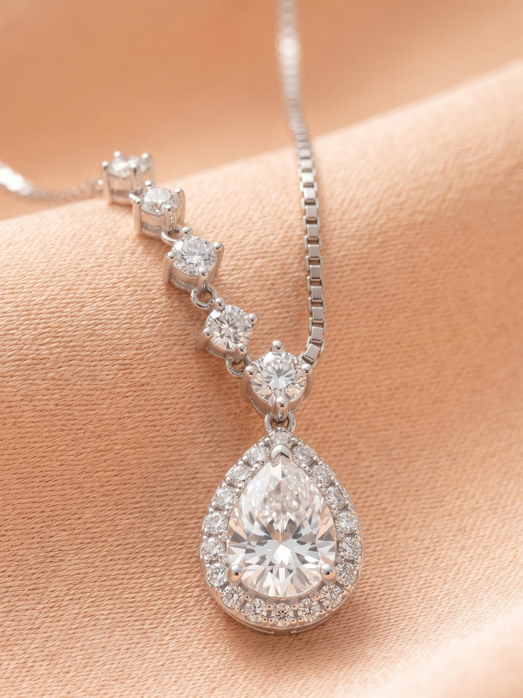 Pear-Cut CZ Halo Drop Necklace