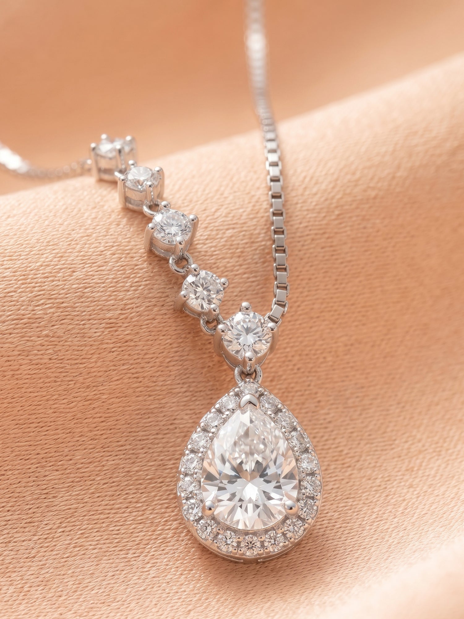 Pear-Cut CZ Halo Drop Necklace