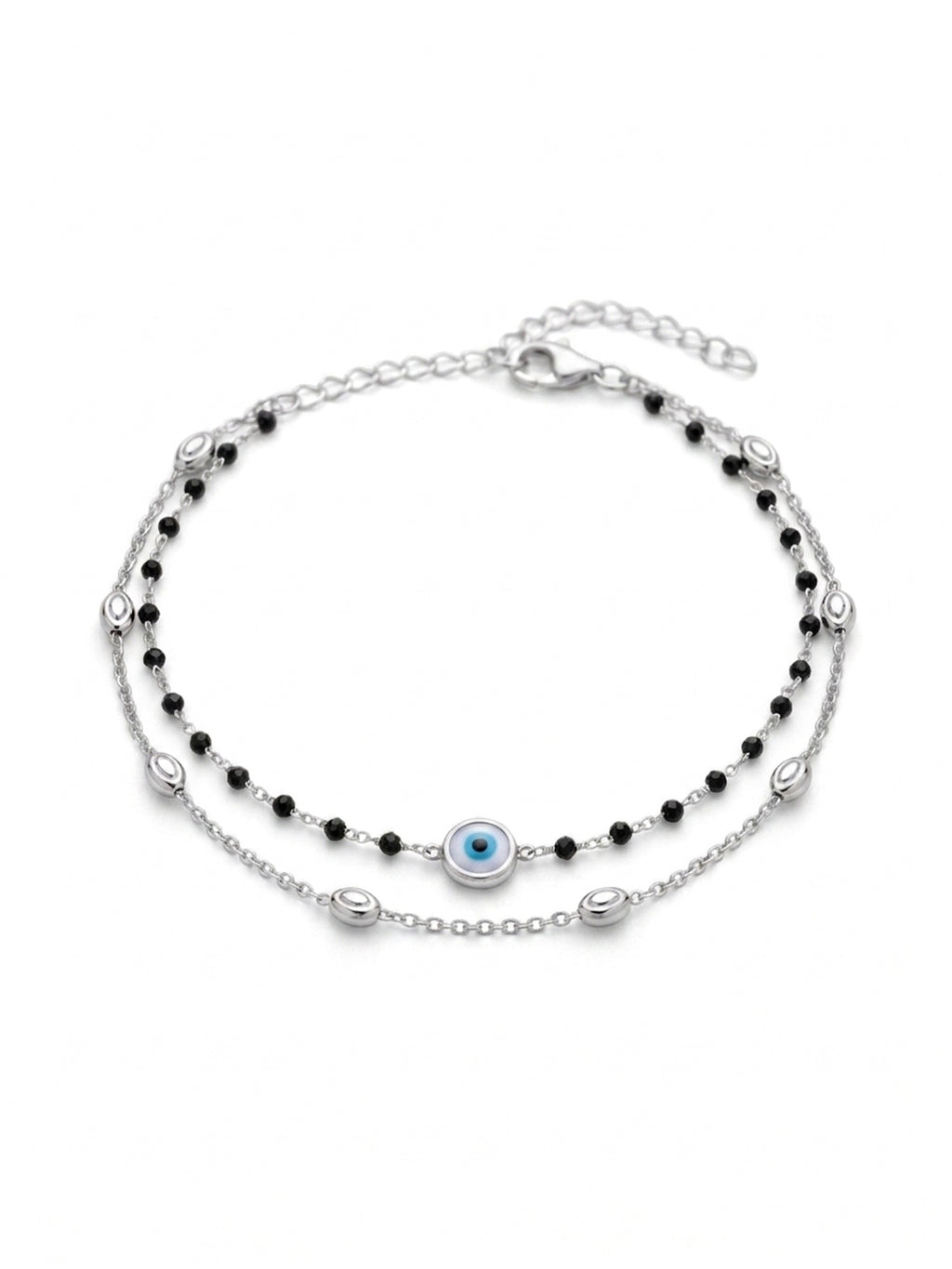 Silver Noir Evil Eye Double-Layered Bracelet
