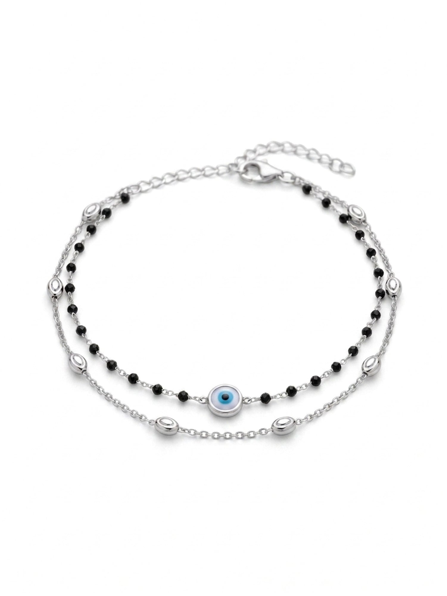 Silver Noir Evil Eye Double-Layered Bracelet