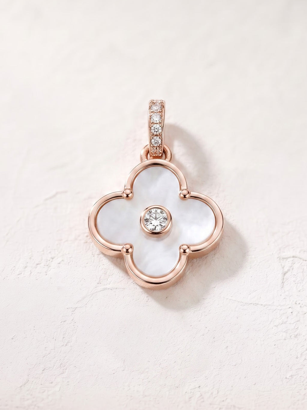 The Lumina Bloom Rose Gold & Mother-of-Pearl Clover Pendant