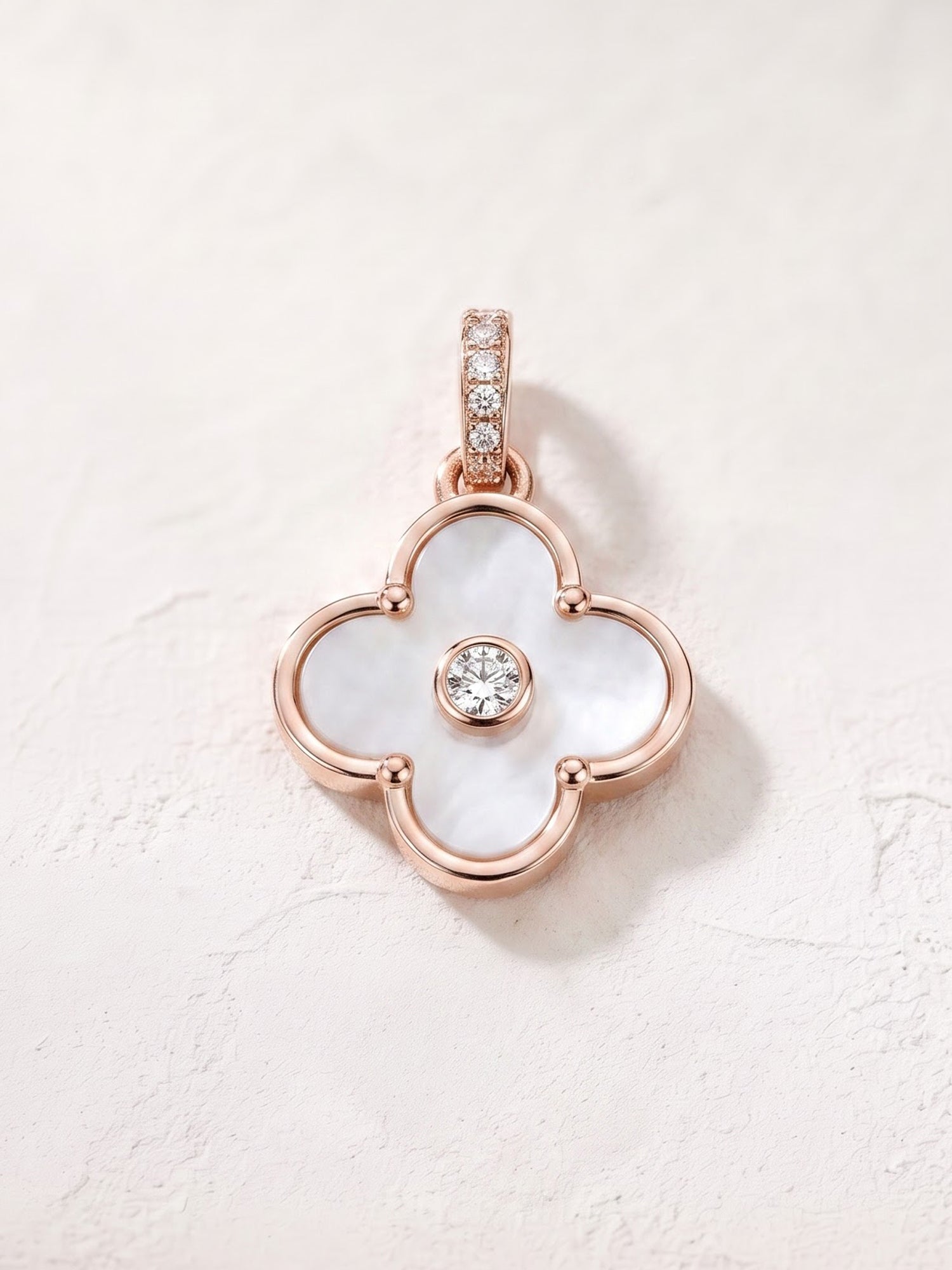 The Lumina Bloom Rose Gold & Mother-of-Pearl Clover Pendant