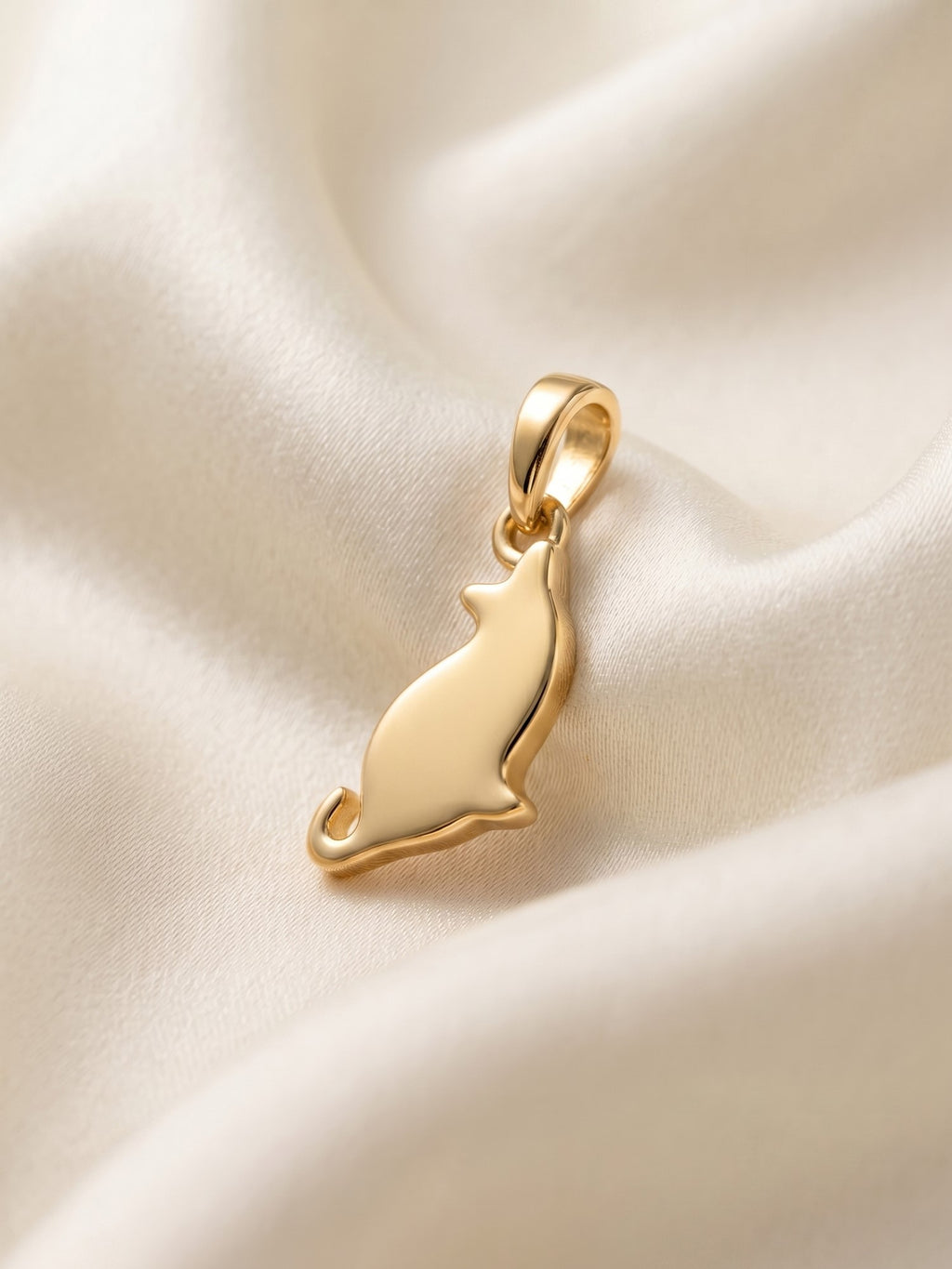 Sitting Cat Silhouette Gold Pendant