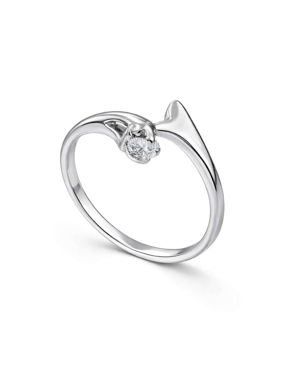 Silver Sculptural Bypass Solitaire Ring