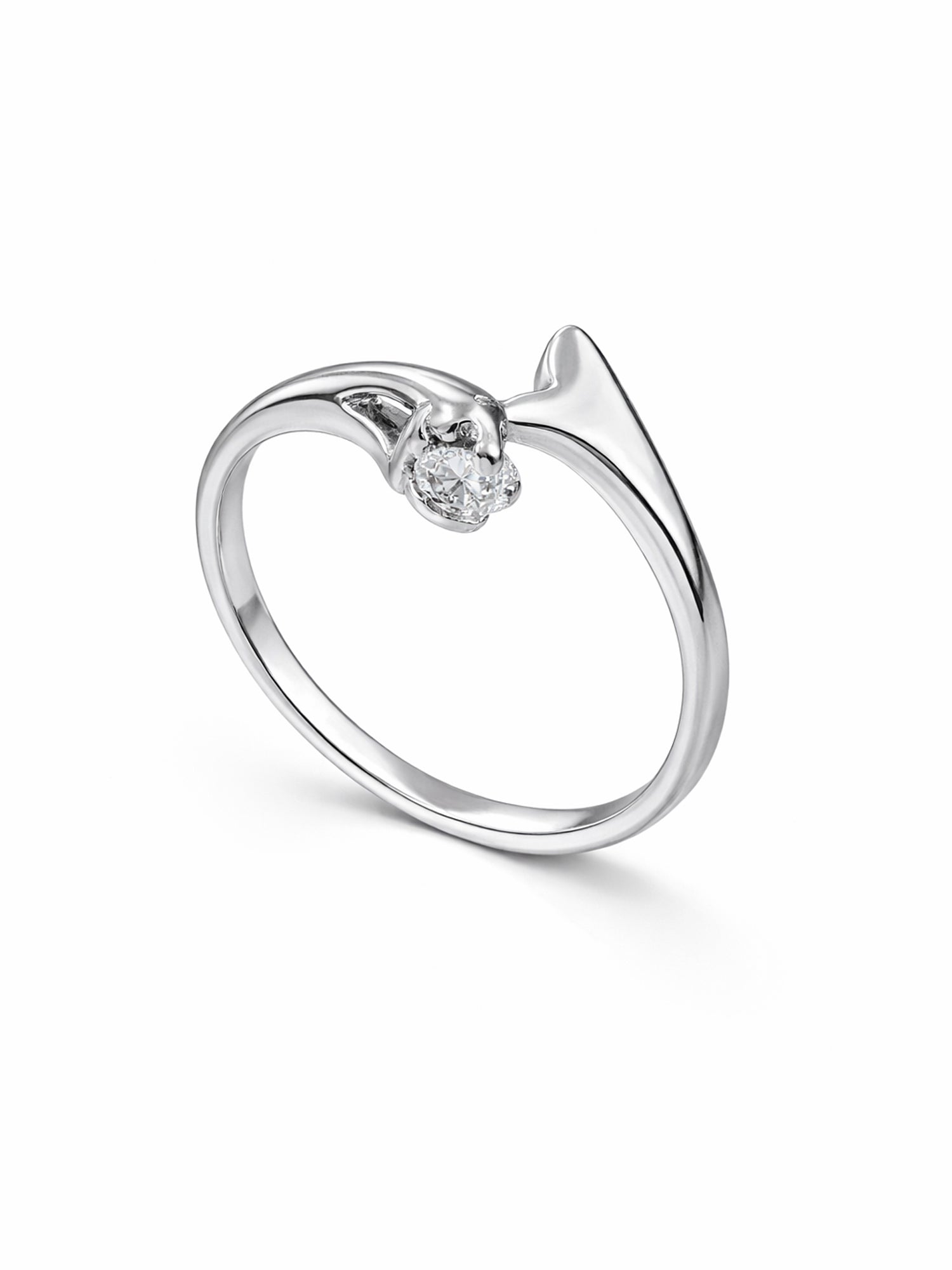 Silver Sculptural Bypass Solitaire Ring
