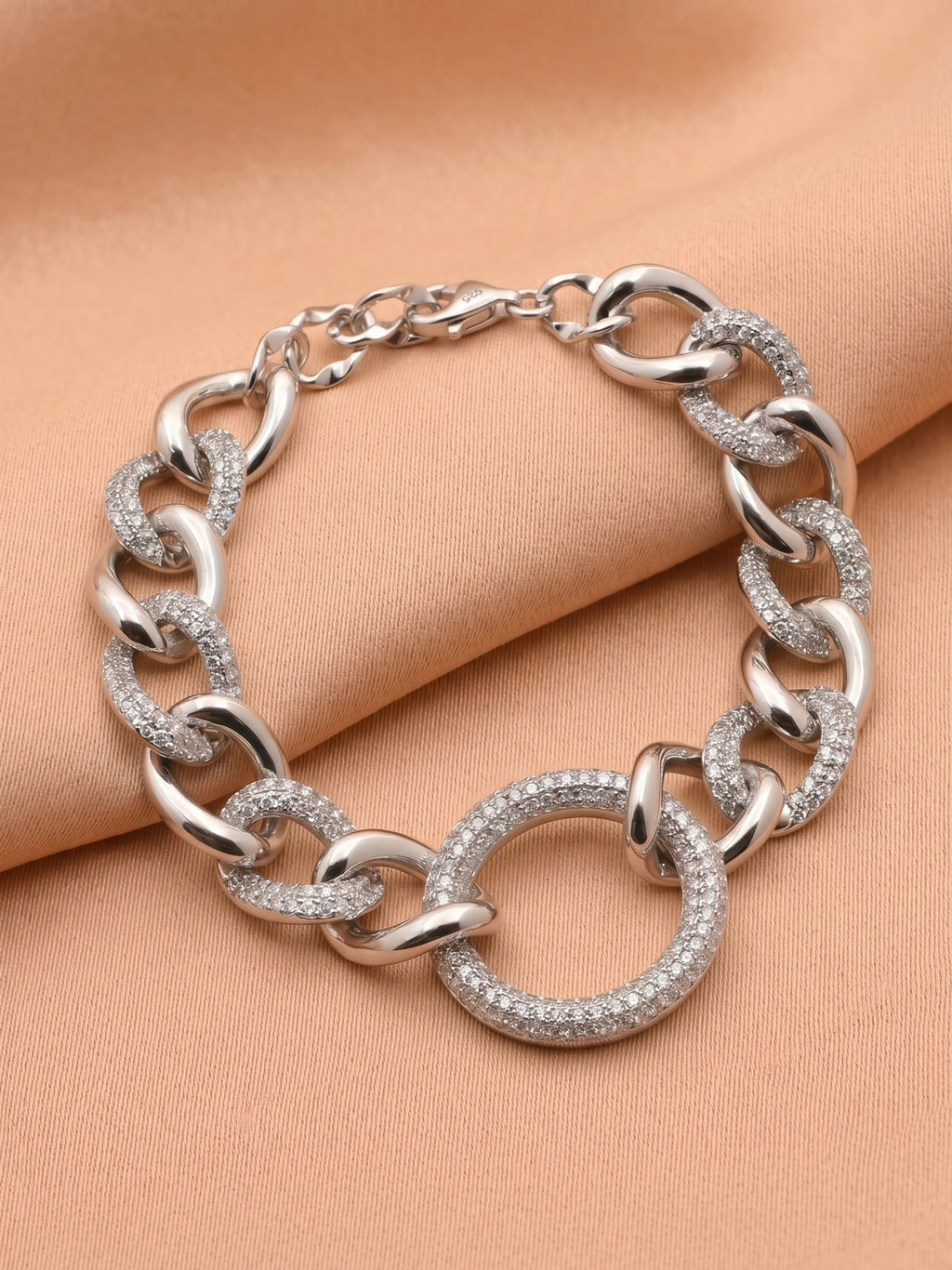 Pavé Curb Chain Circle Pendant Bracelet