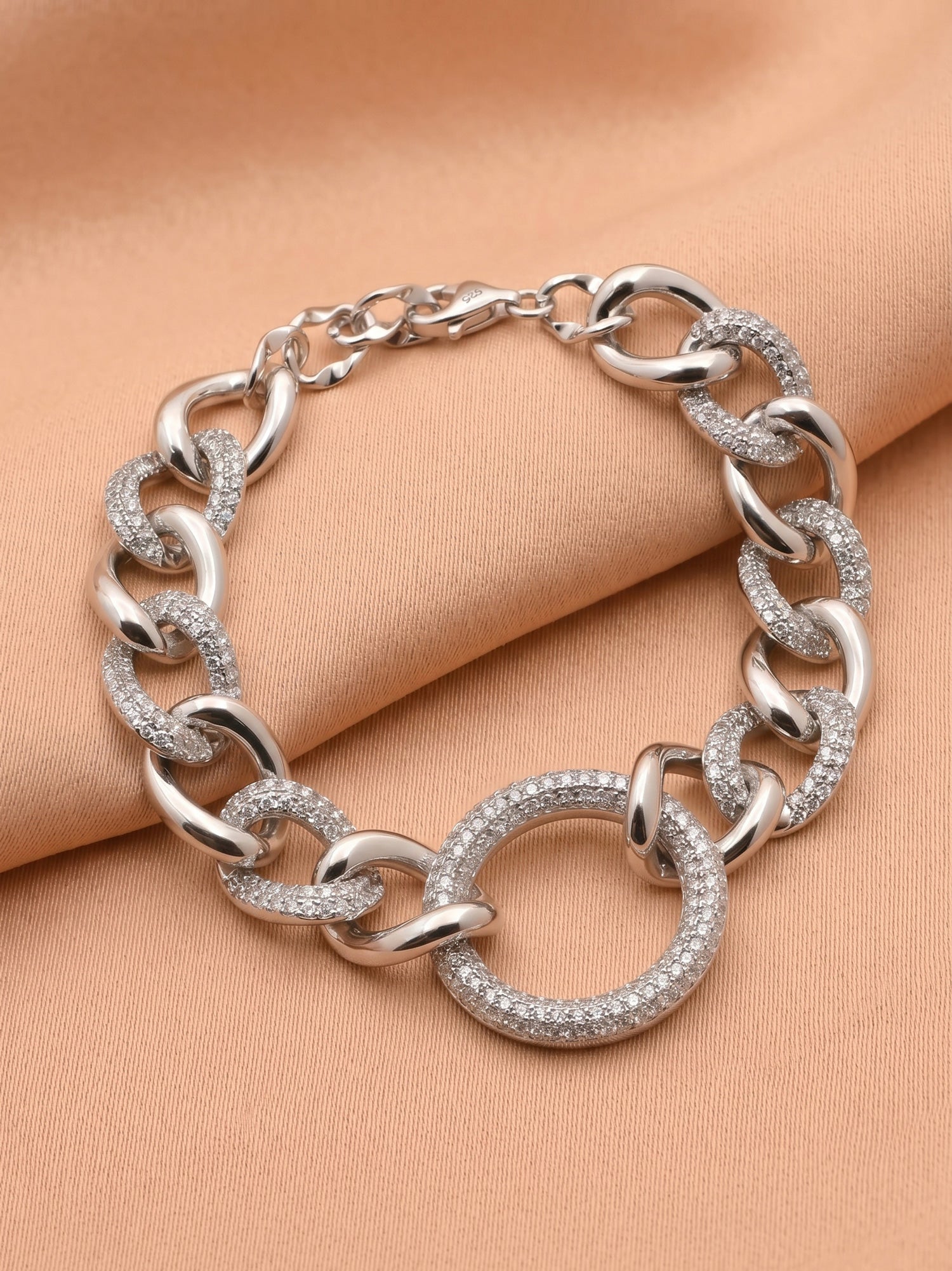 Pavé Curb Chain Circle Pendant Bracelet