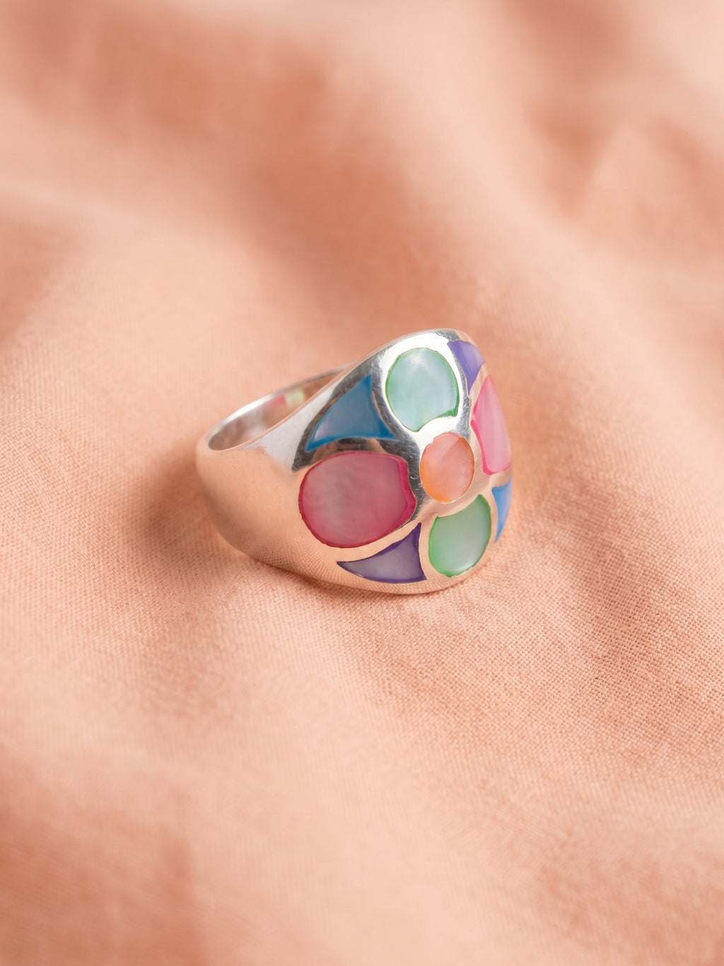 Multicolour Mother of Pearl Floral Dome Ring