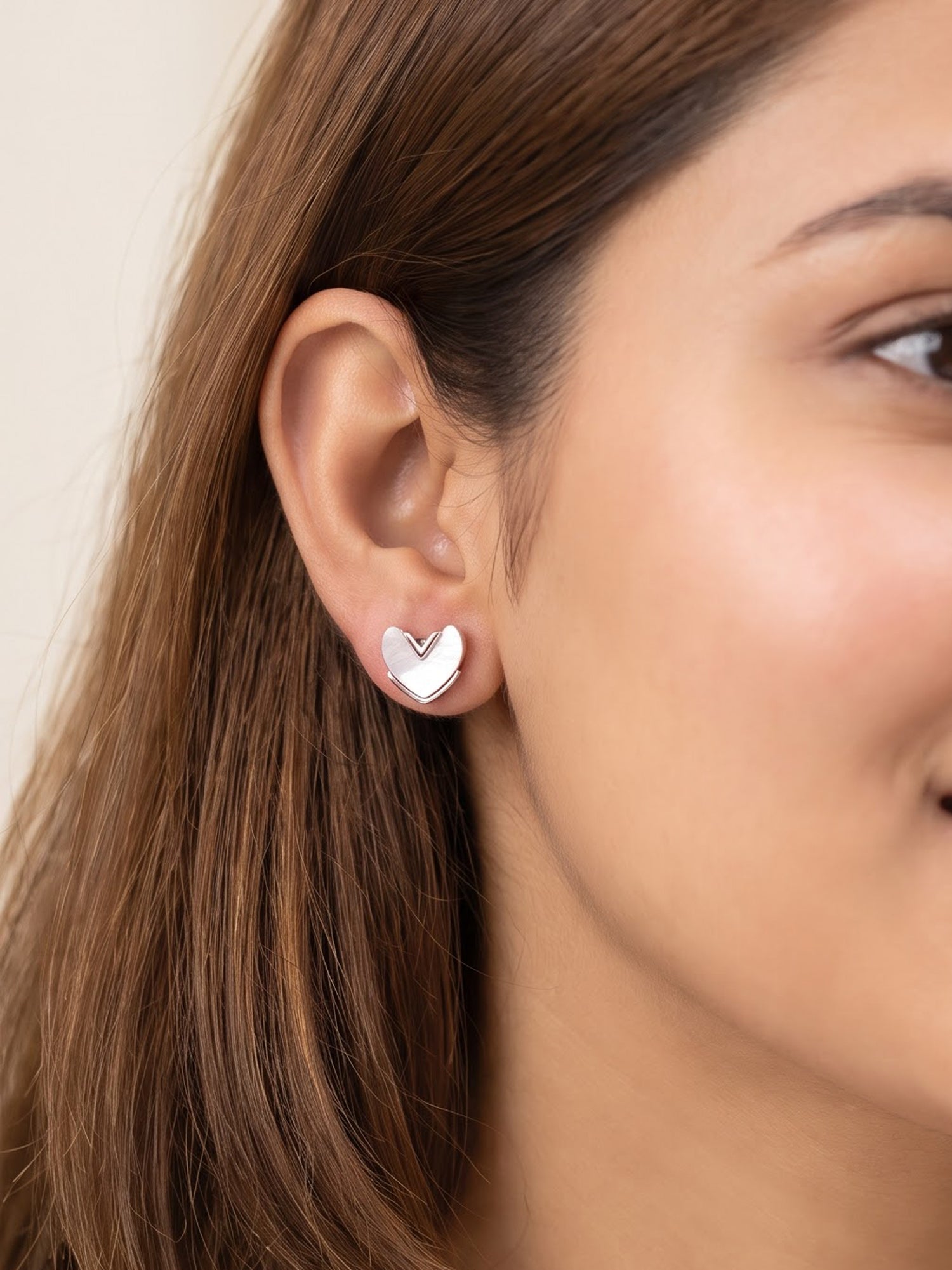 Iridescent Mother-of-Pearl Geometric Heart Stud Earrings