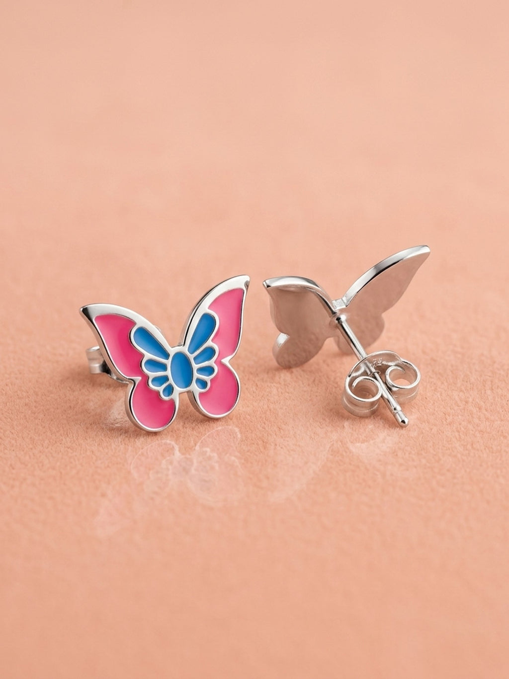 Vibrant Pink & Blue Butterfly Studs