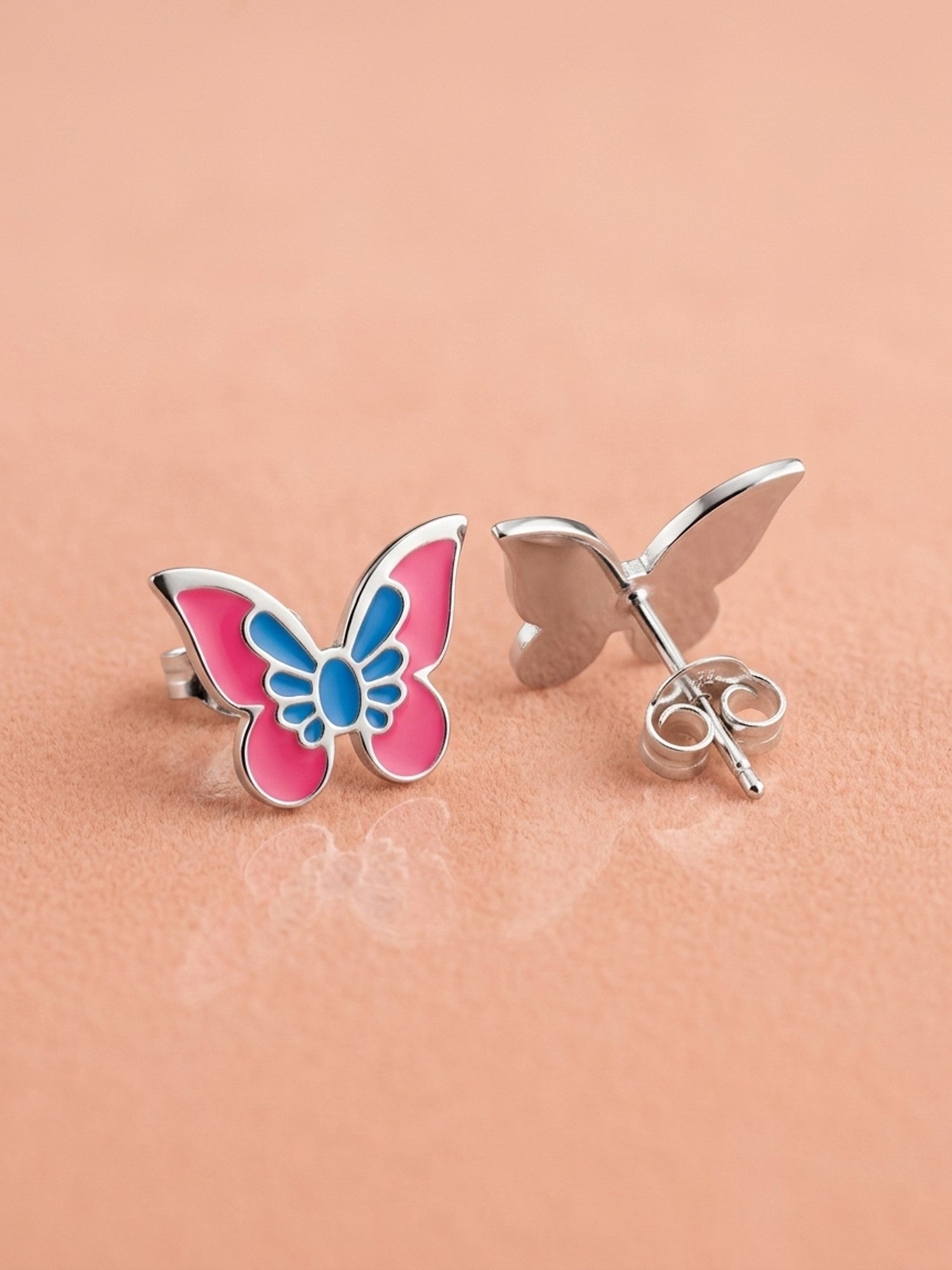 Vibrant Pink & Blue Butterfly Studs