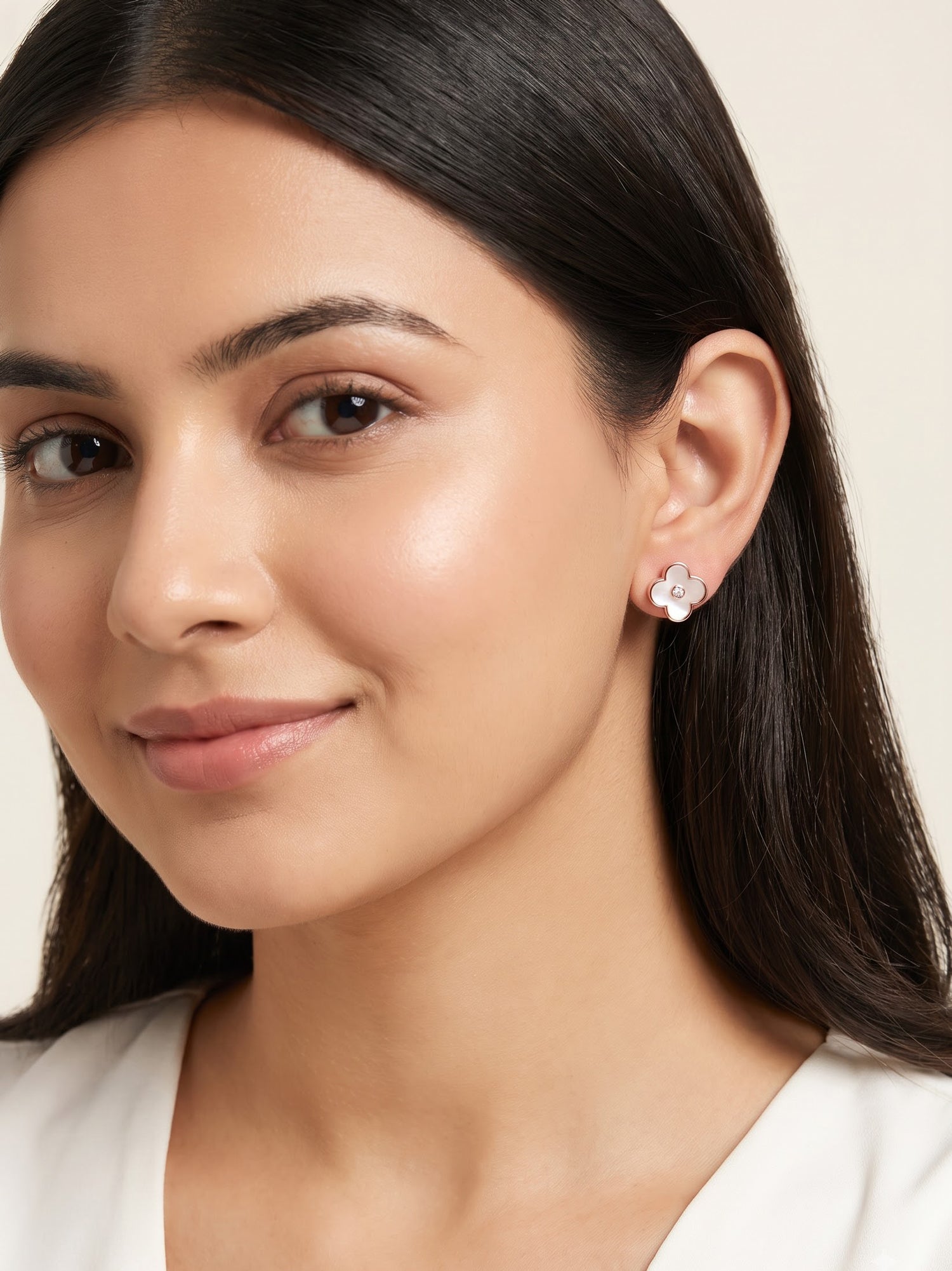 Blooming Clover Mother-of-Pearl & Diamond Stud Earrings