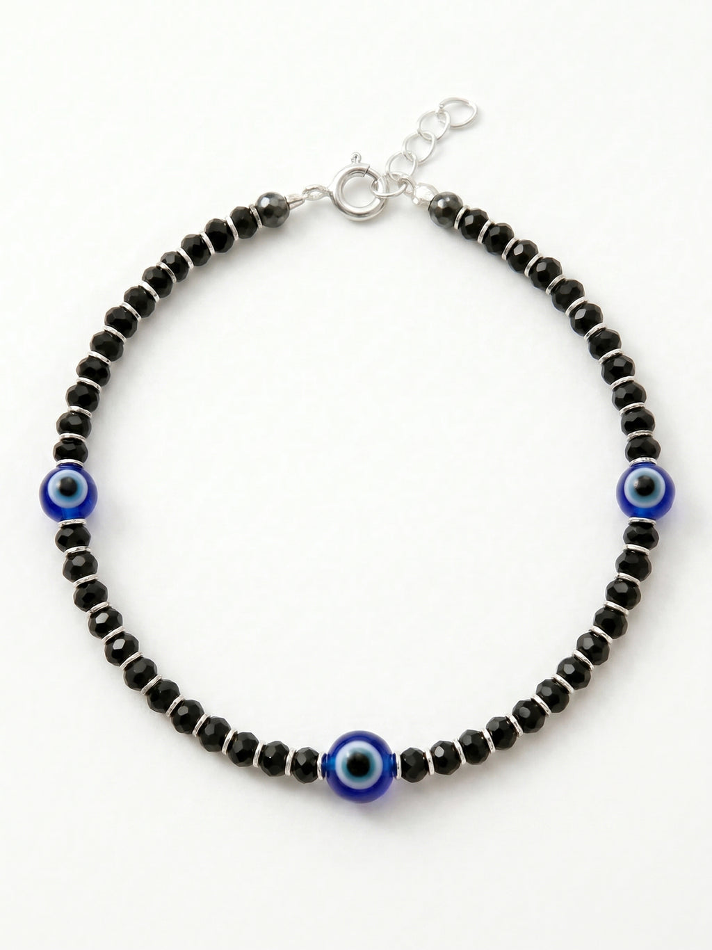 Triple Evil Eye Black Crystal Bead Bracelet