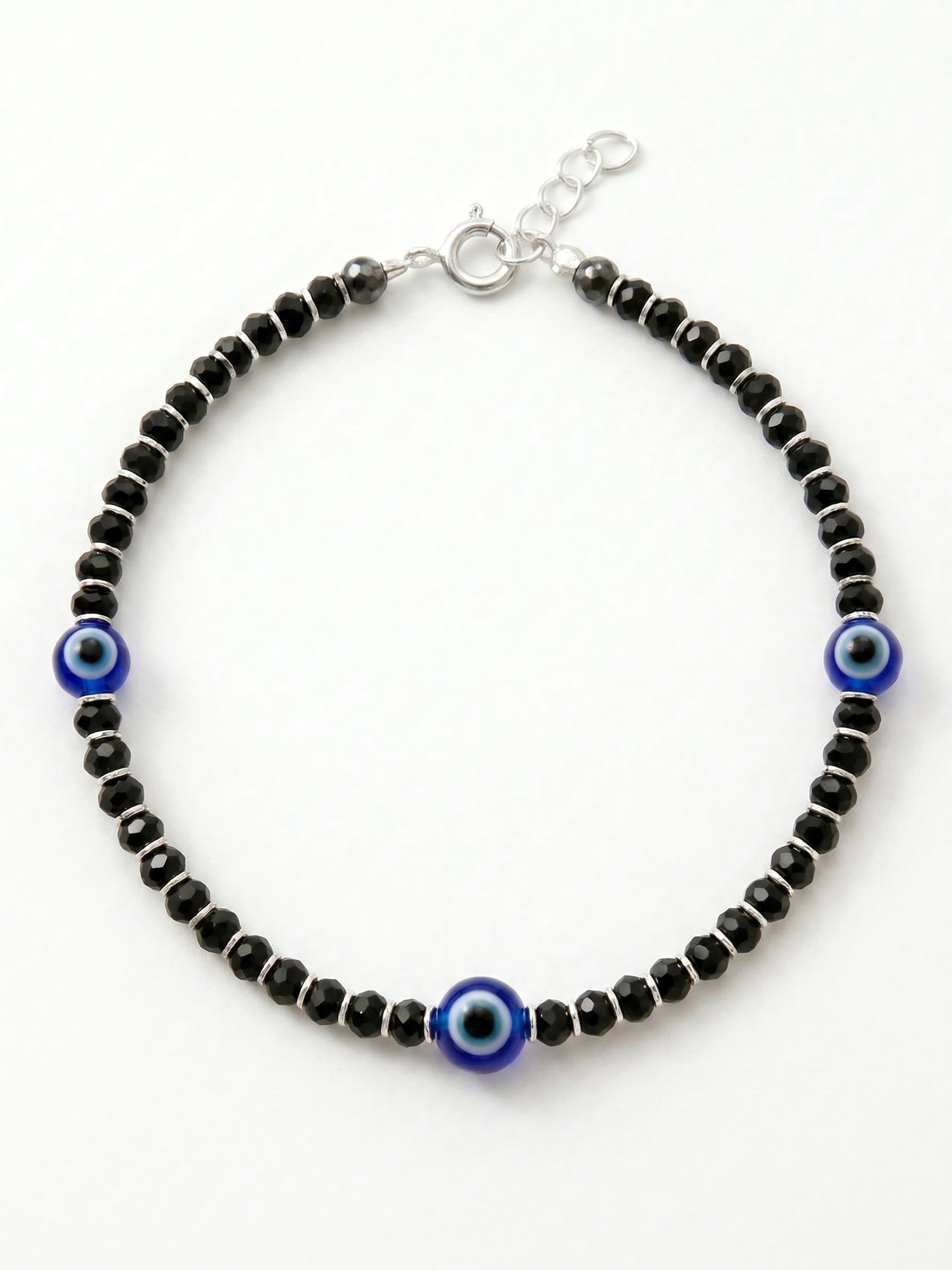 Triple Evil Eye Black Crystal Bead Bracelet