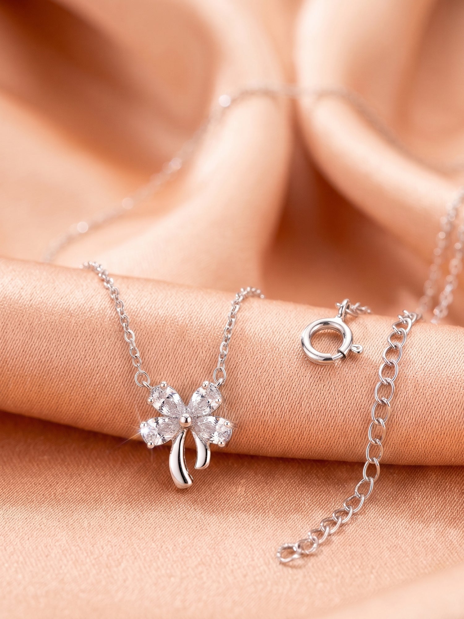 Silver Shimmering Ribbon Bow Pendant Necklace