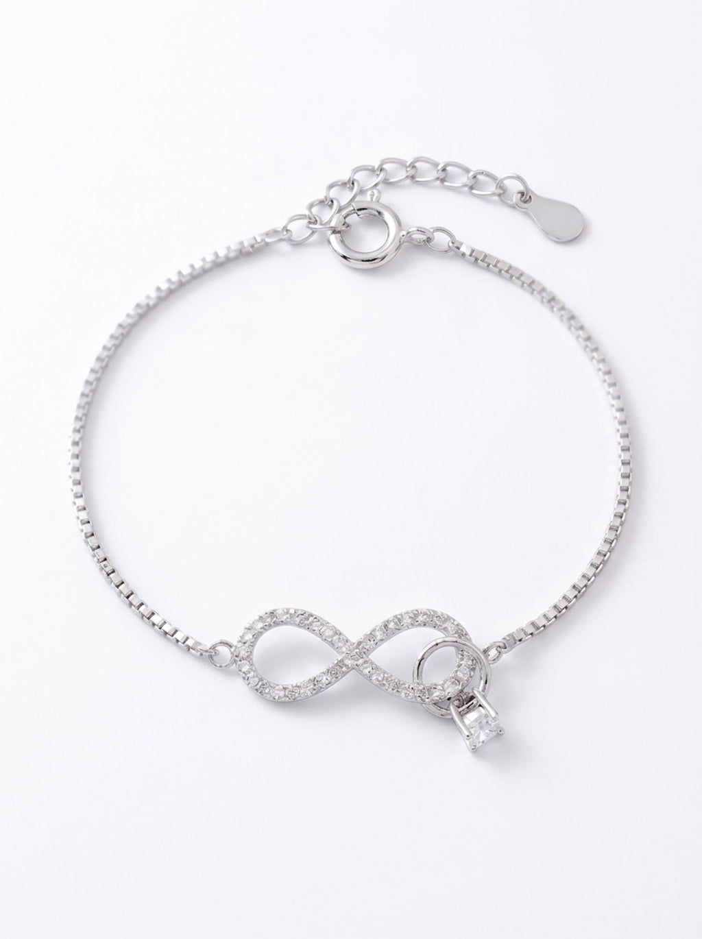 Silver Shimmering Infinity & Radiant Solitaire Bracelet