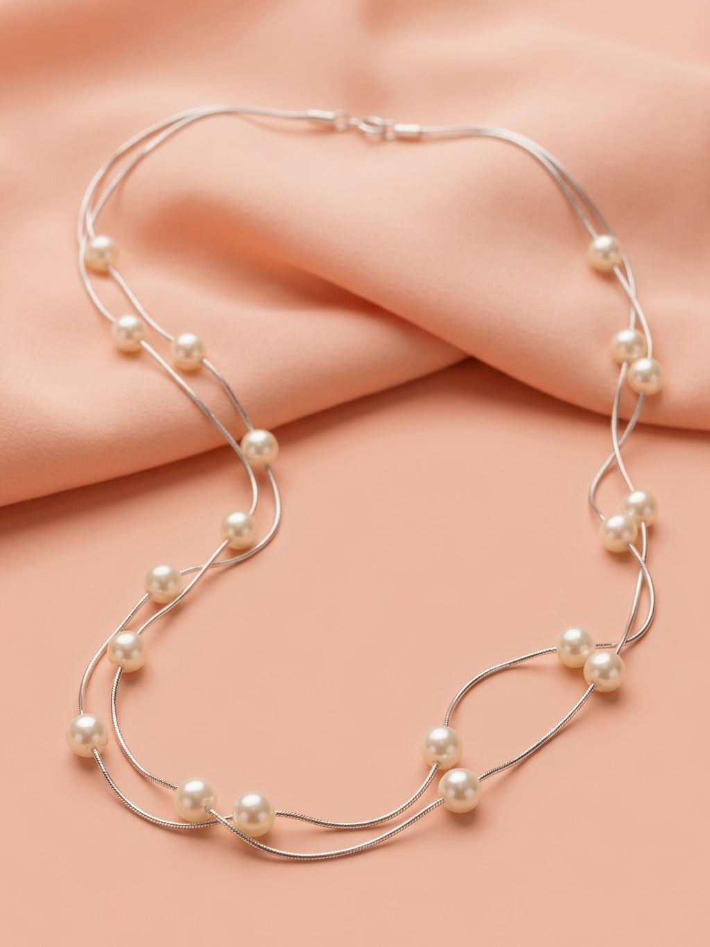 Layered Pearl Tin Cup Station Necklace
