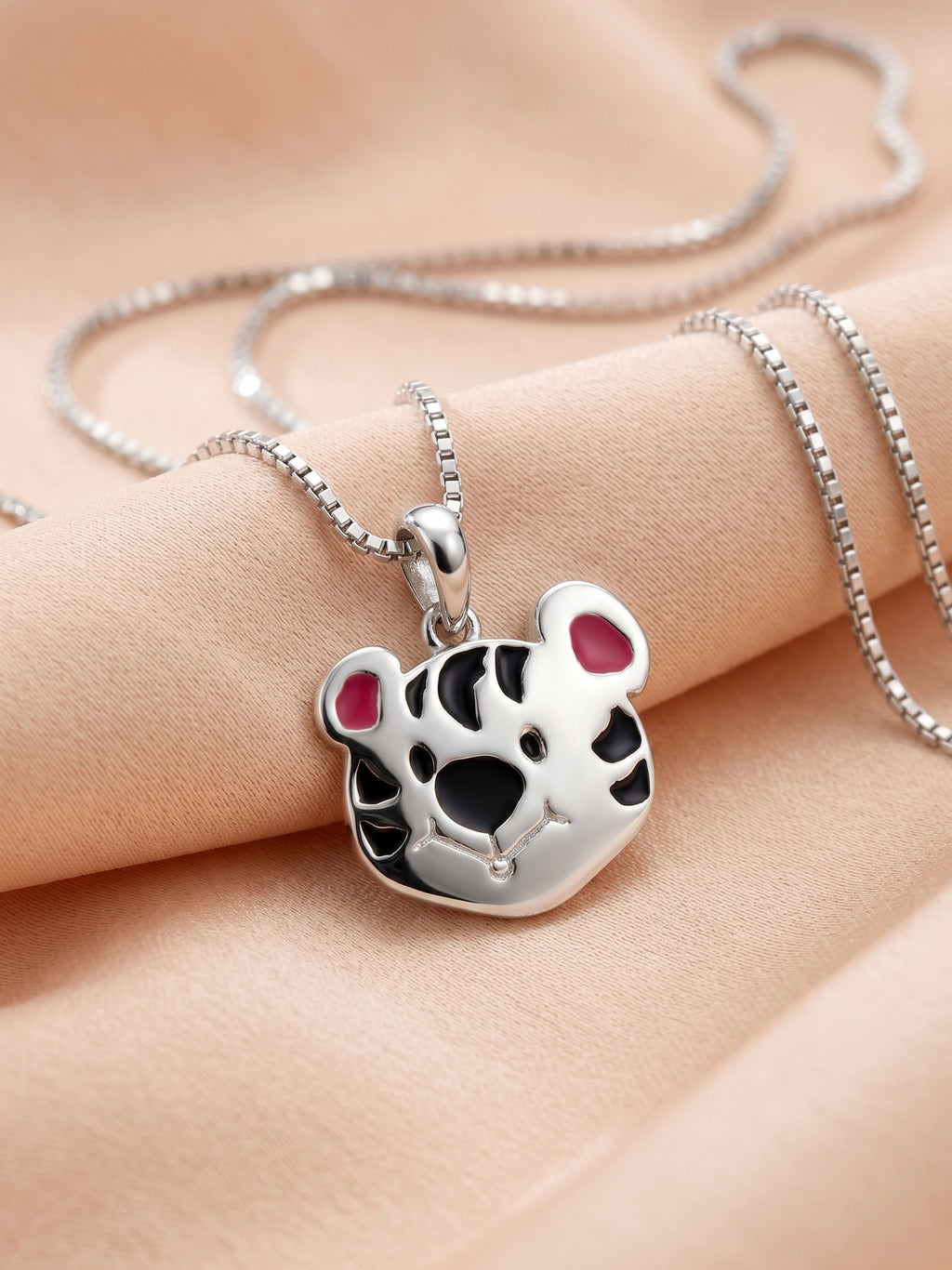 White Tiger Face Enamel Pendant Necklace for Kids
