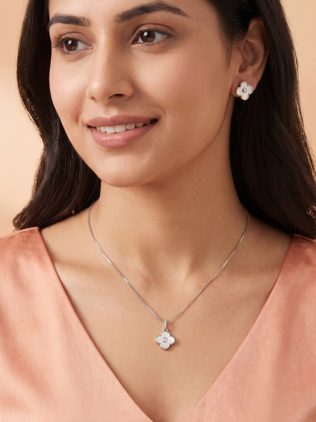Serenade Mother-of-Pearl Clover Pendant & Stud Set