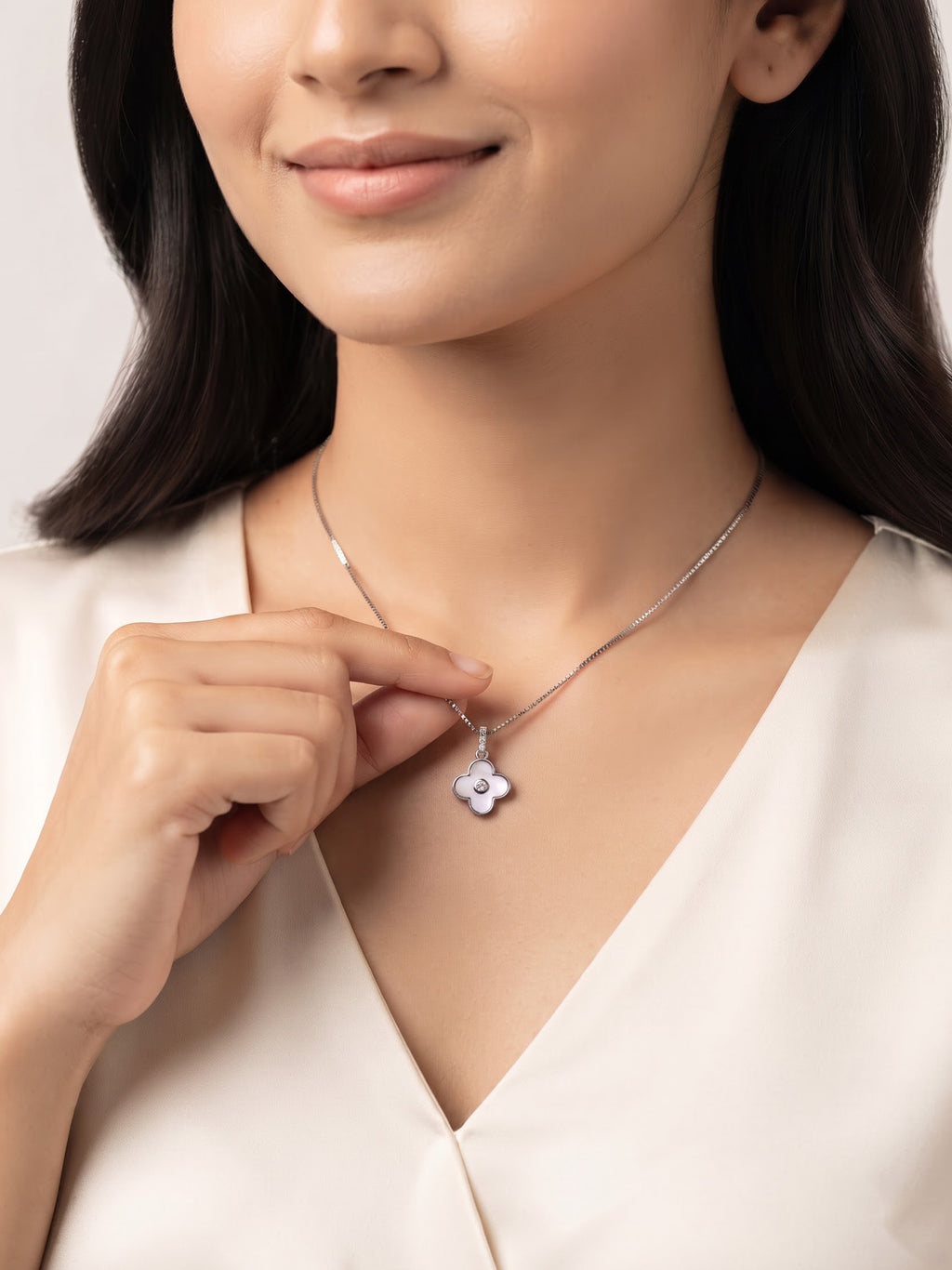 The Luminous Clover Mother-of-Pearl & Cubic Zirconia Pendant