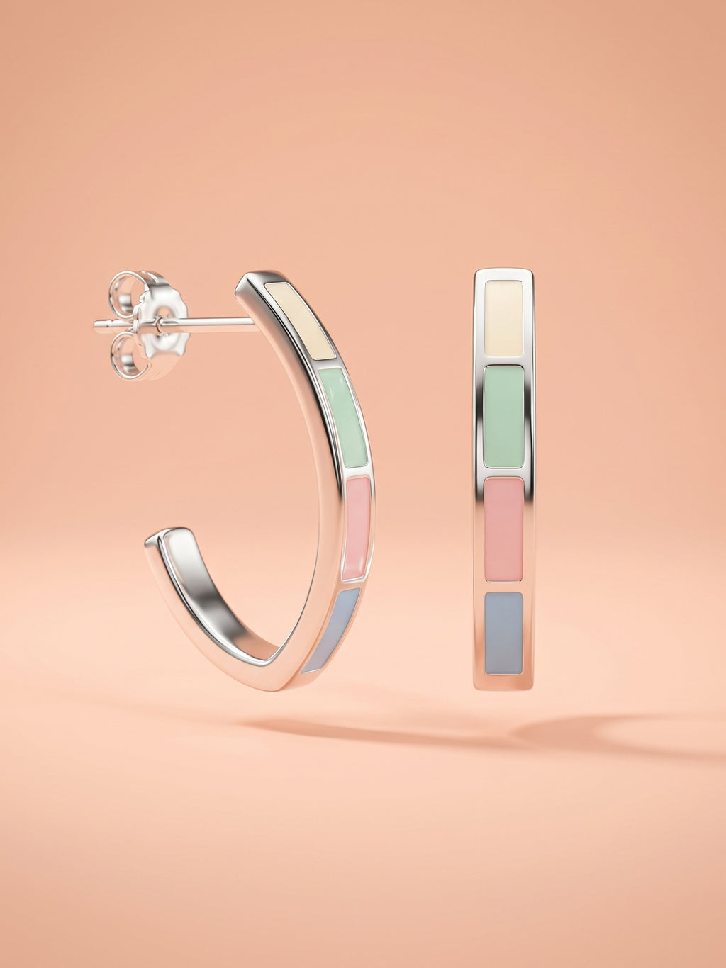 Pastel Color Block Inlay Open Hoop Studs