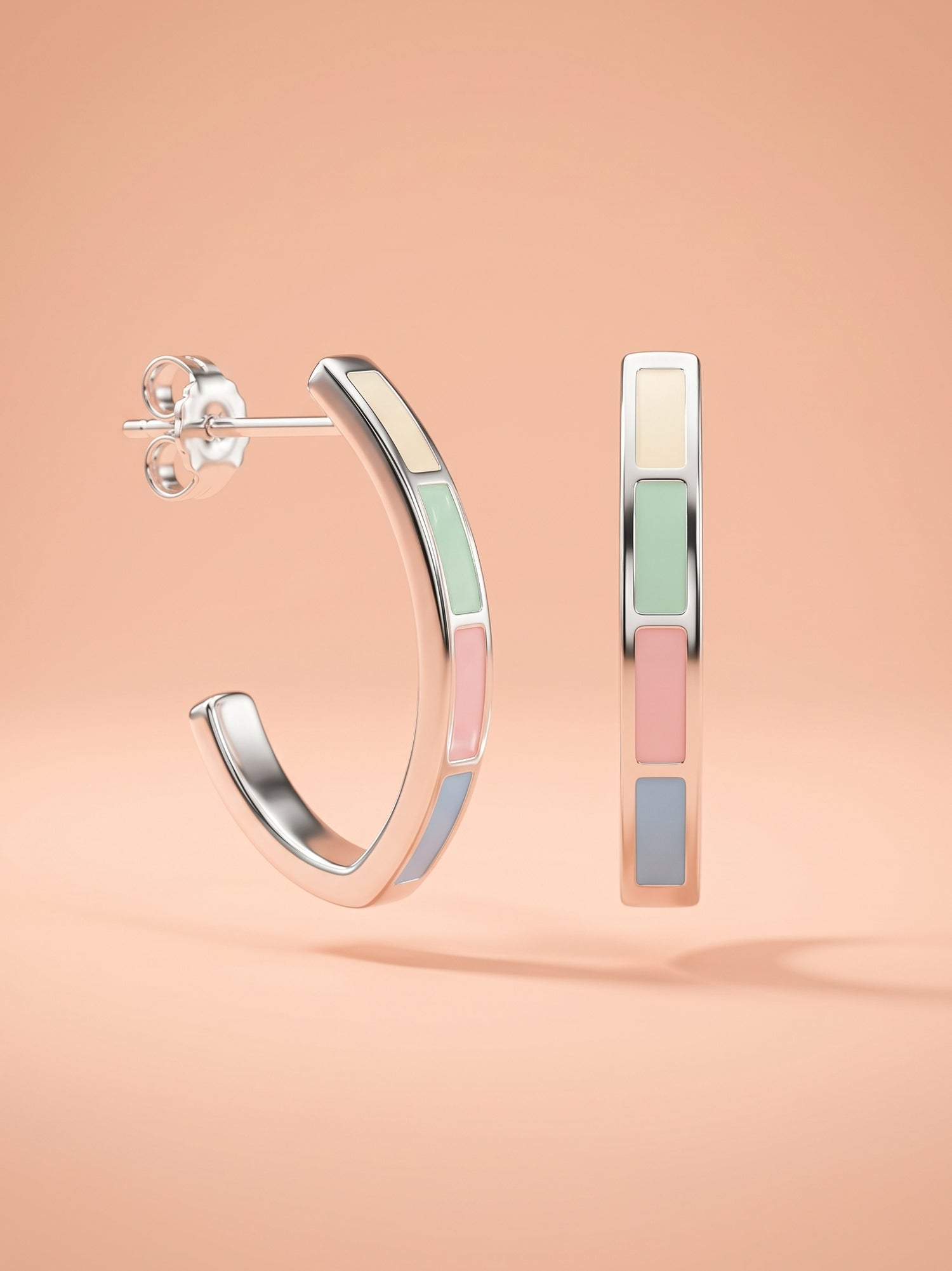 Pastel Color Block Inlay Open Hoop Studs