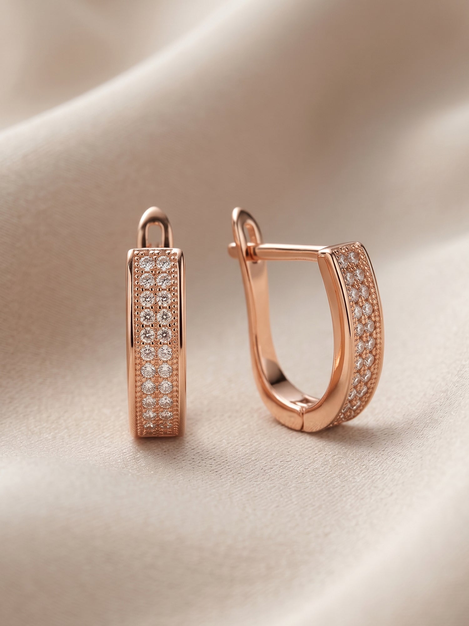 Hexagonal Pavé Cubic Zirconia Rose Gold Huggie Earrings