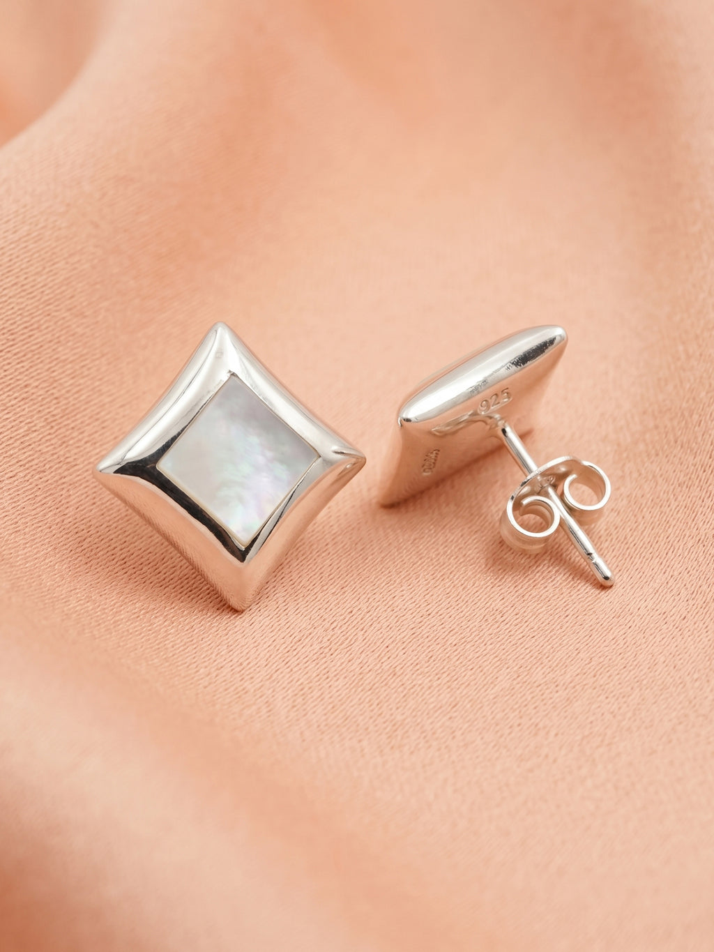 Mother of Pearl Inlay Square Stud Earrings