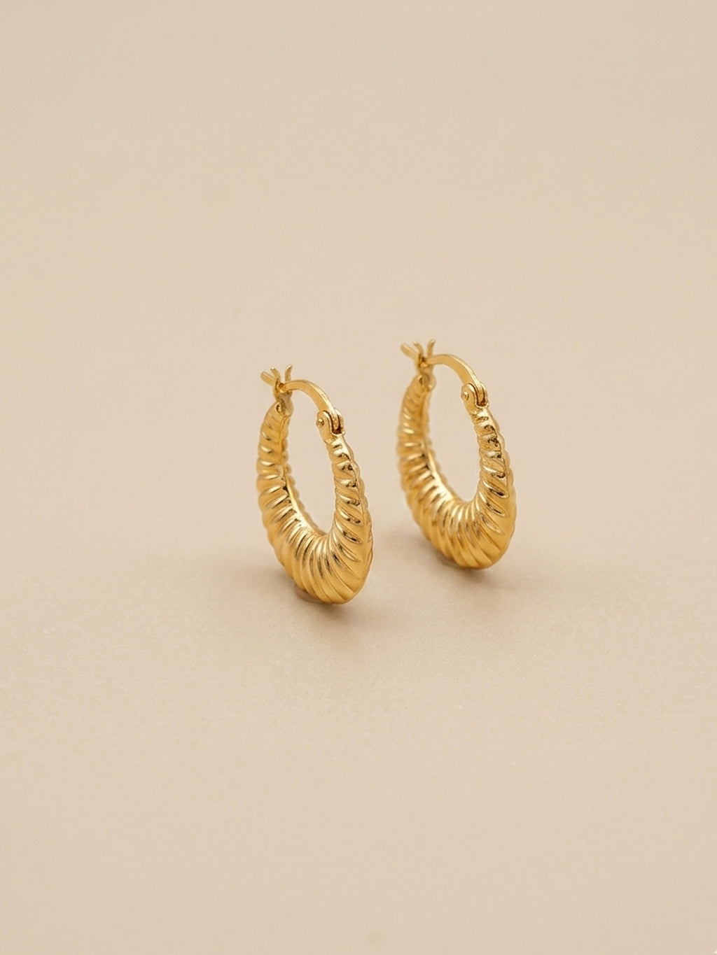 Gilded Ribbed Crescent Hoops