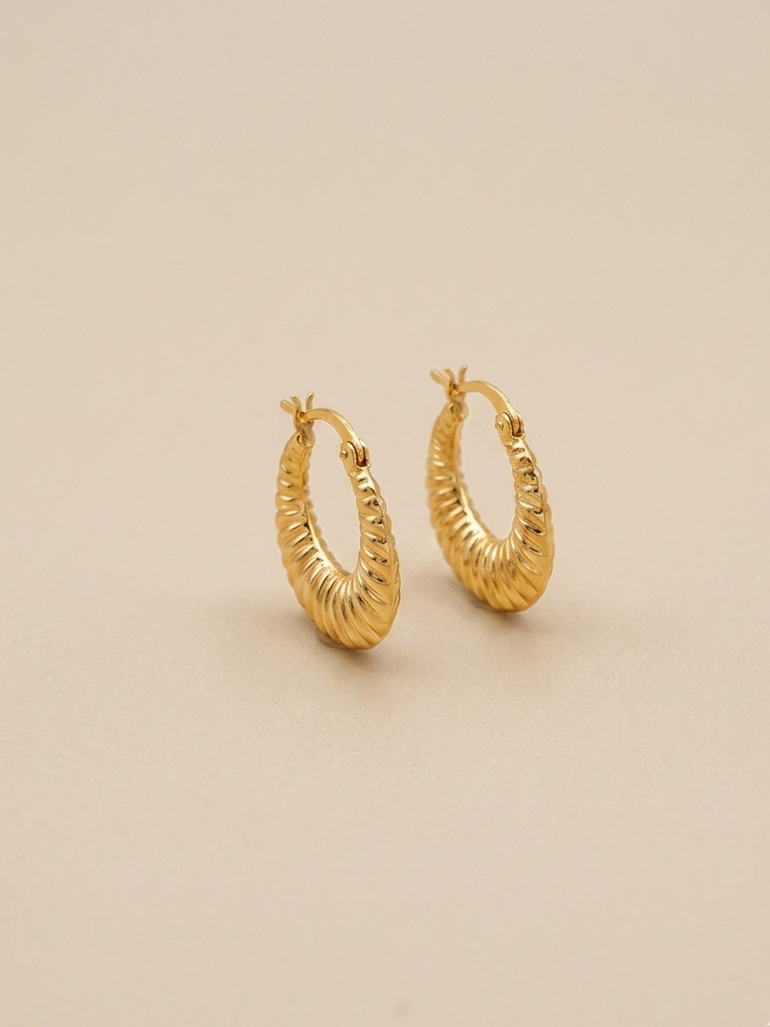 Gilded Ribbed Crescent Hoops