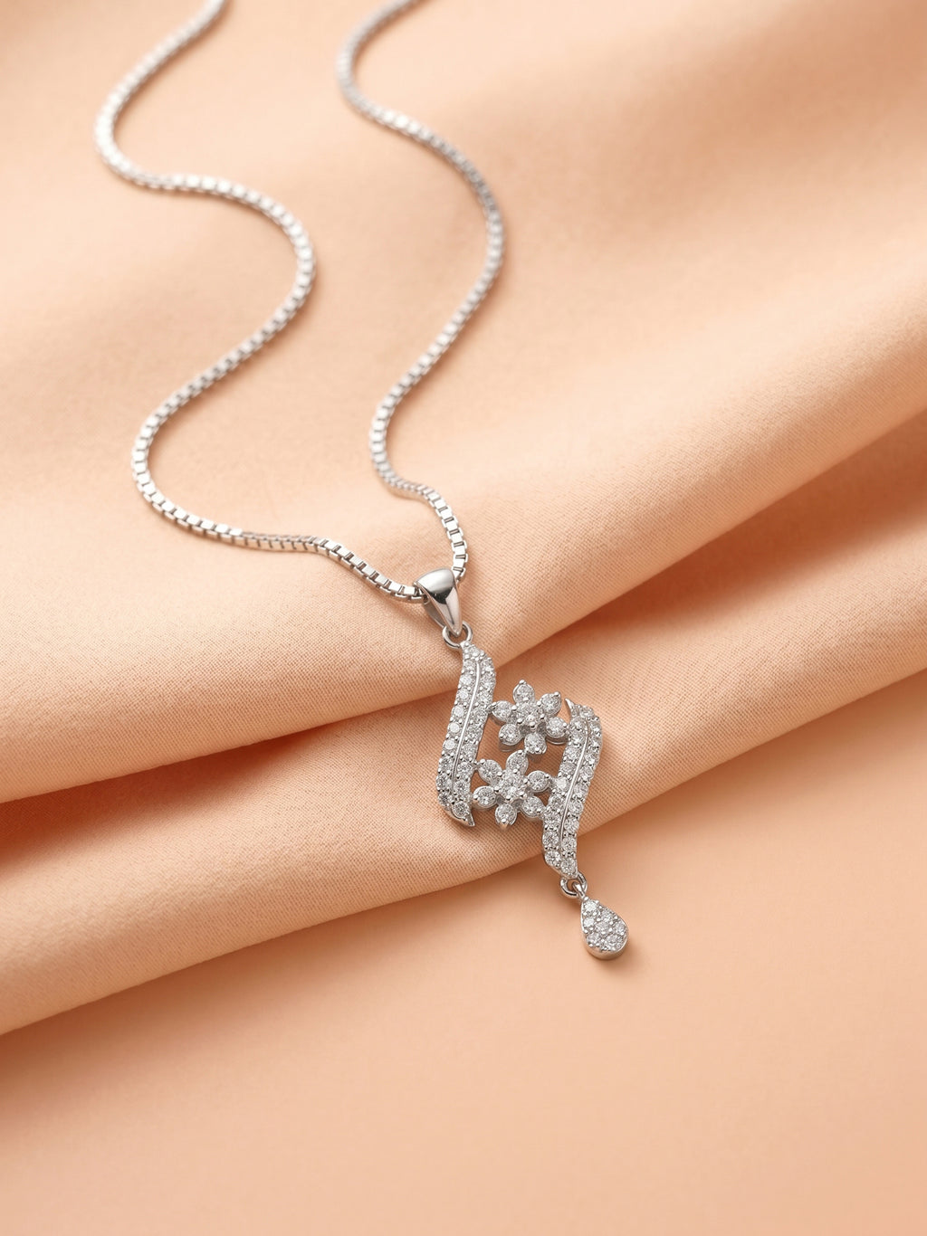 Floral Ribbon Wave Pendant Necklace