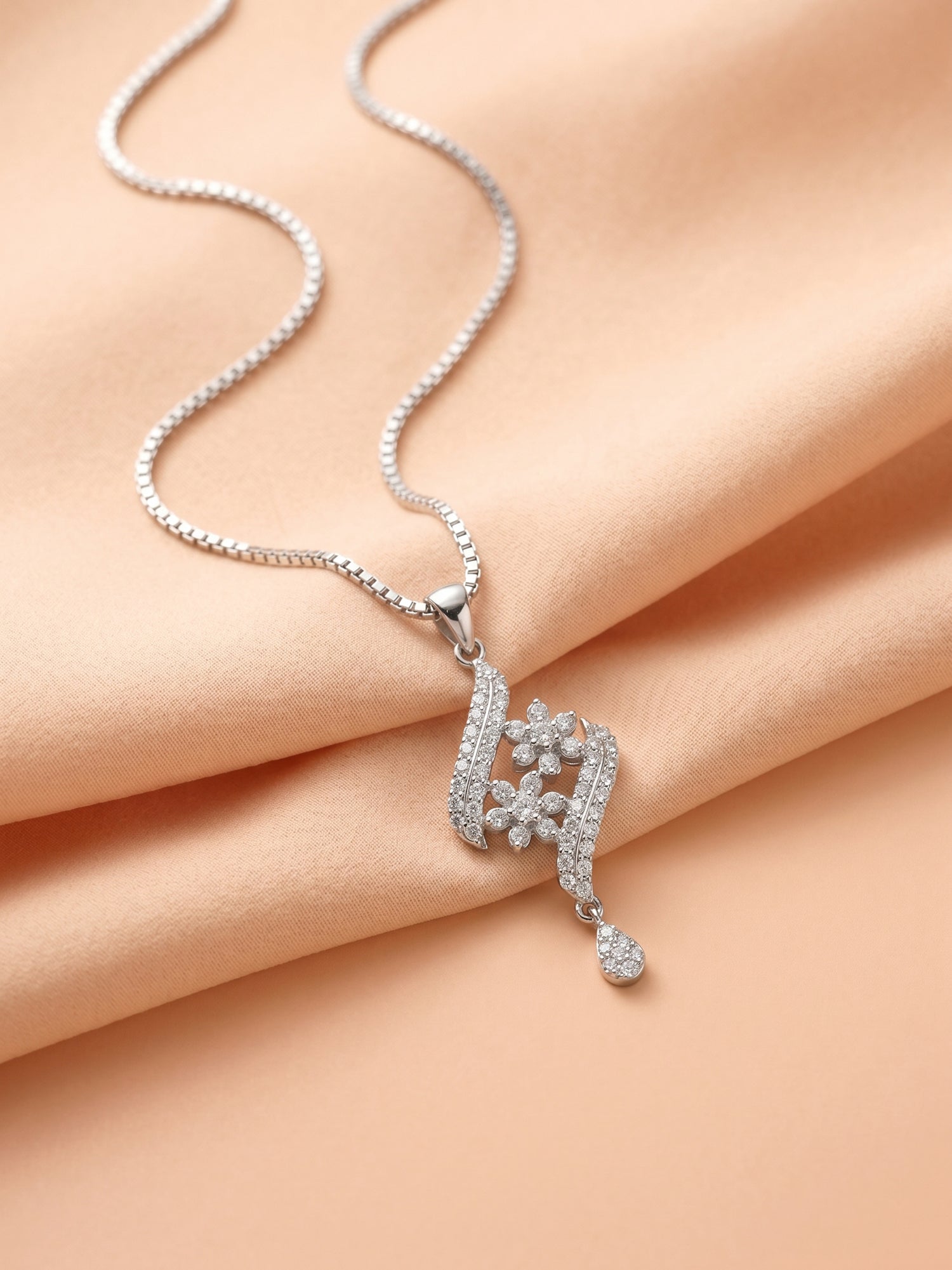 Floral Ribbon Wave Pendant Necklace