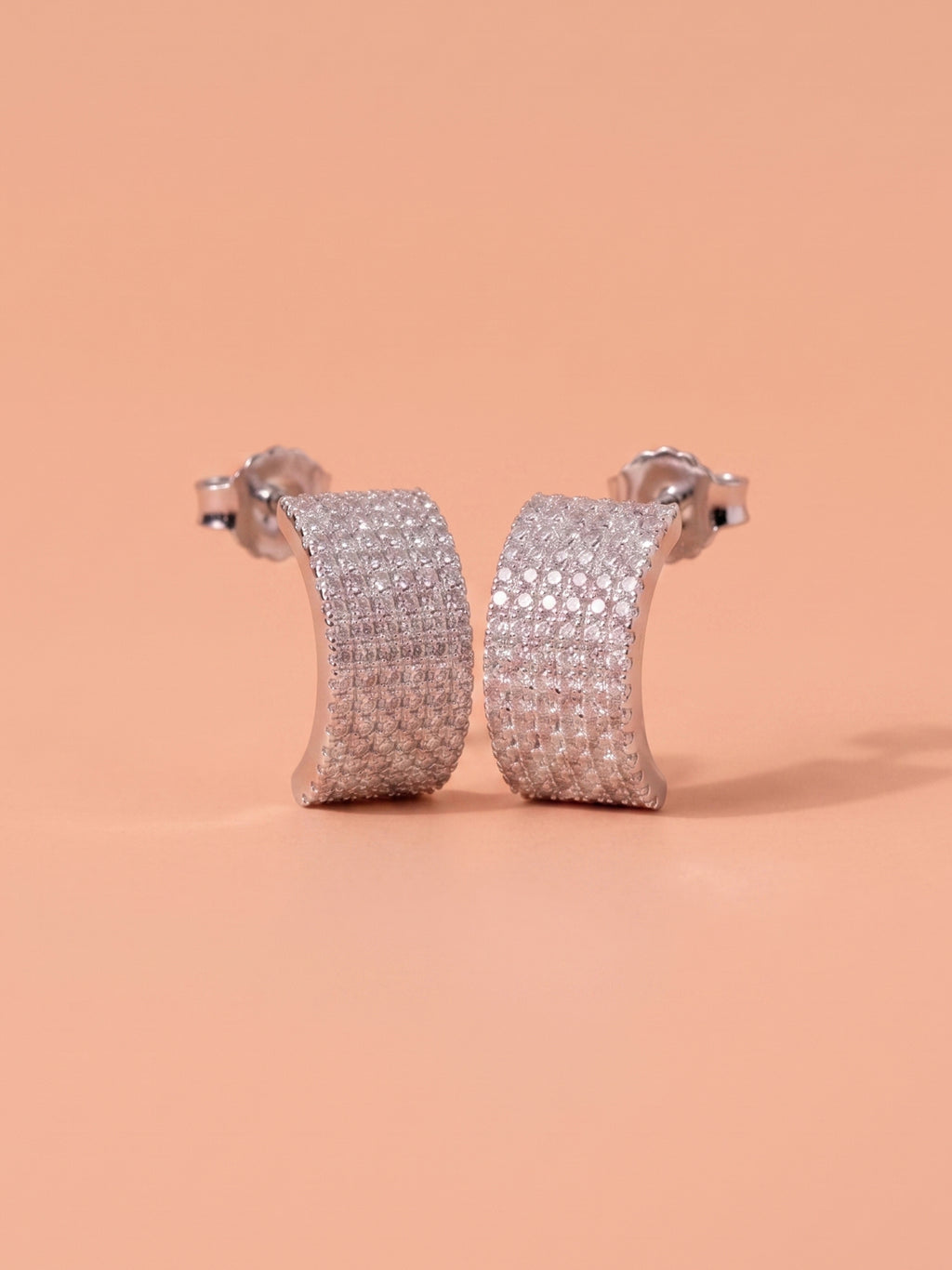 Wide Pavé Cubic Zirconia Open Hoop Studs