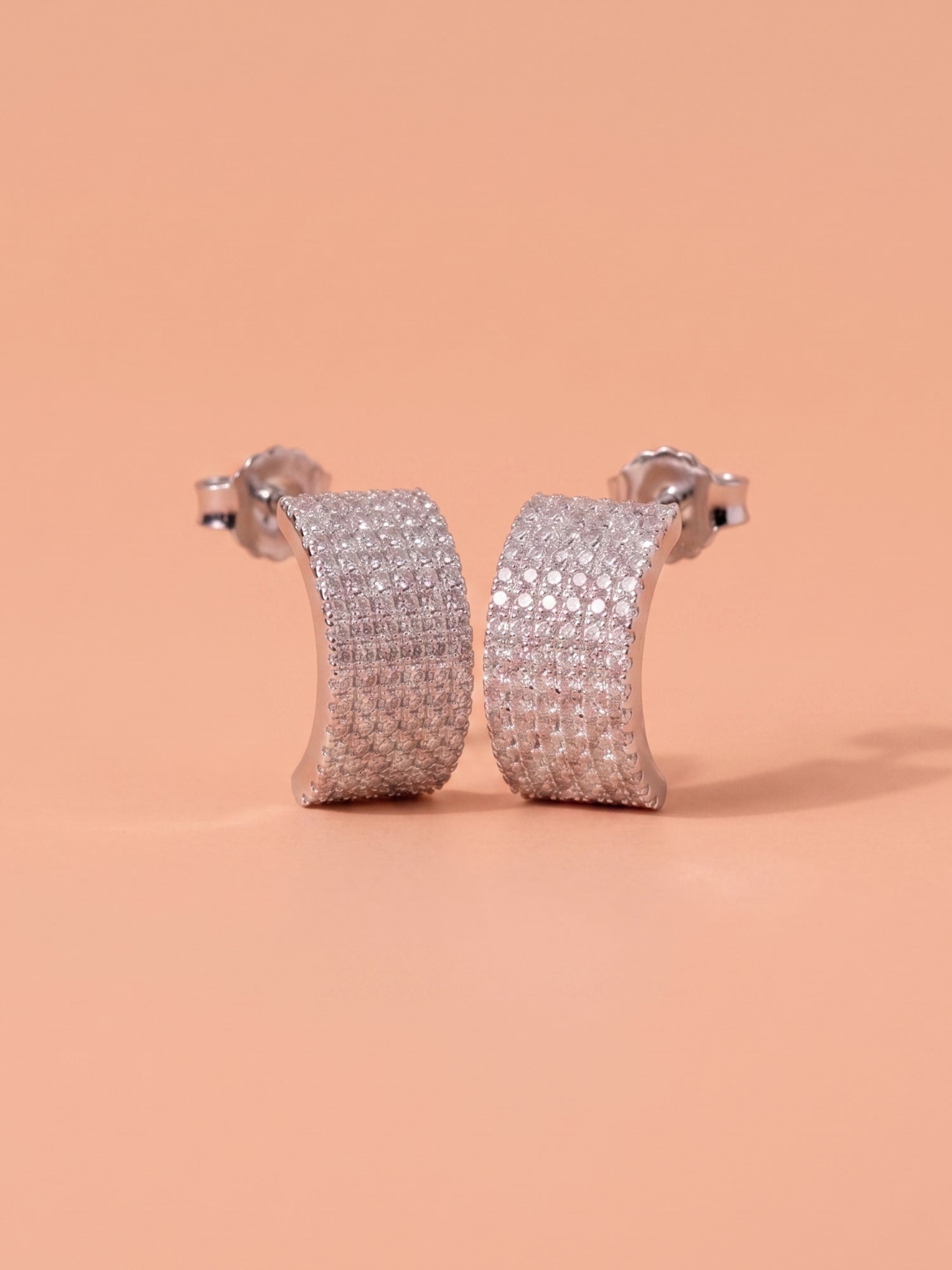 Wide Pavé Cubic Zirconia Open Hoop Studs