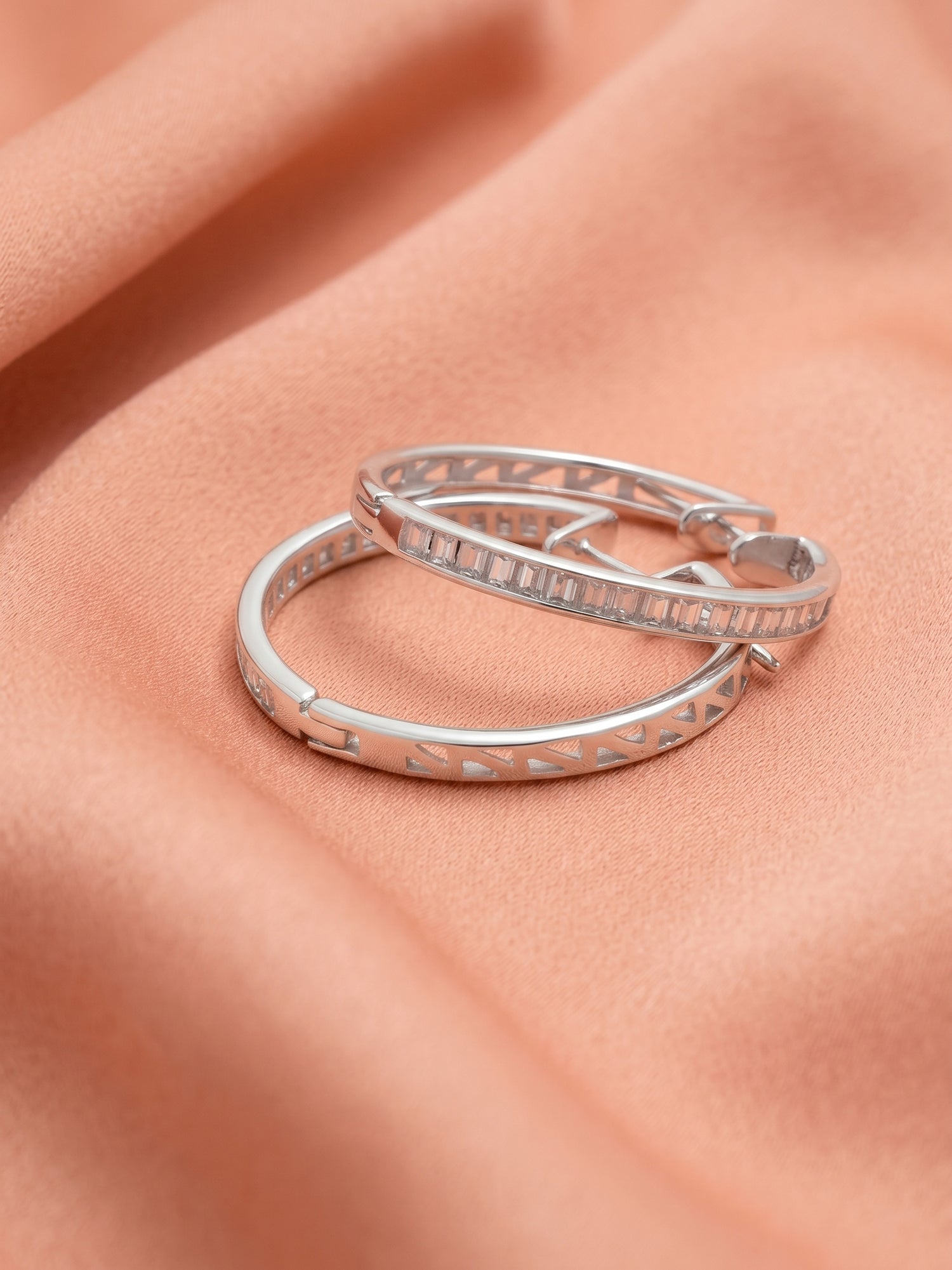 Baguette-Cut Cubic Zirconia Oval Hoop Earrings