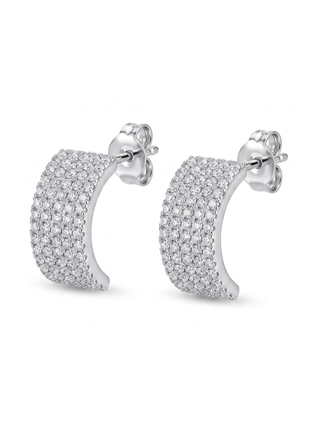 Wide Pavé Cubic Zirconia Open Hoop Studs