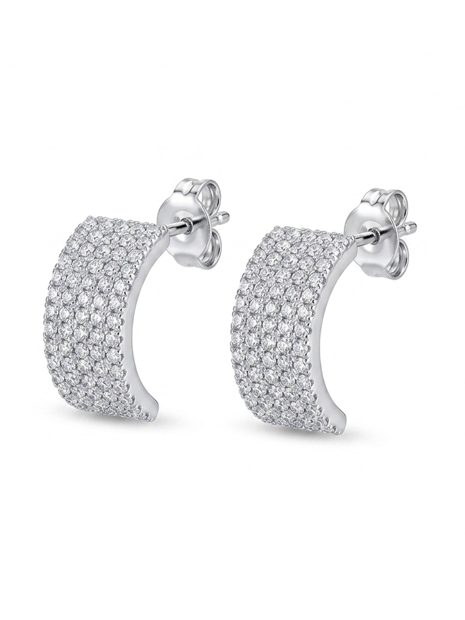 Wide Pavé Cubic Zirconia Open Hoop Studs