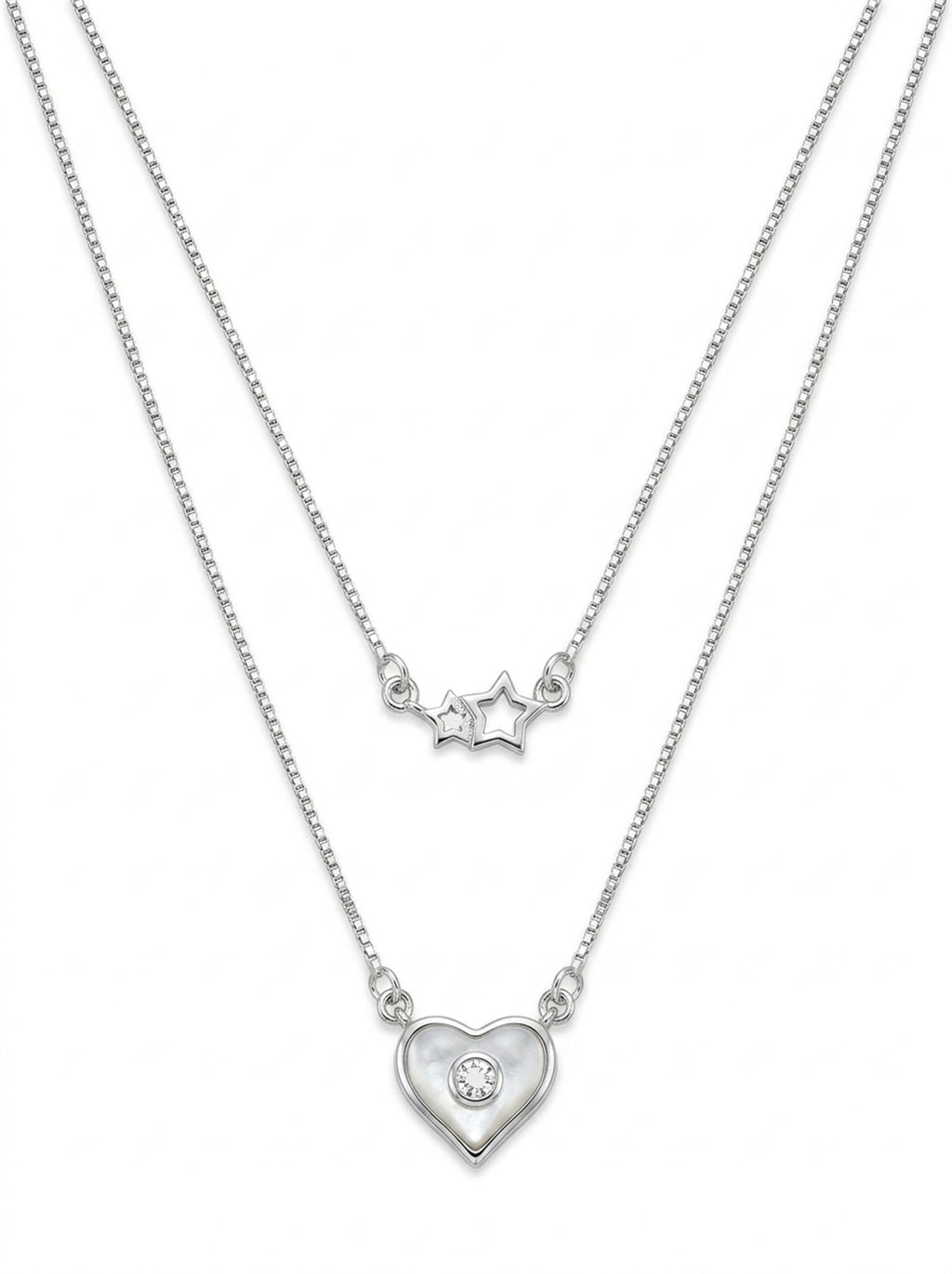 Mother of Pearl Heart & Star Double Layer Necklace