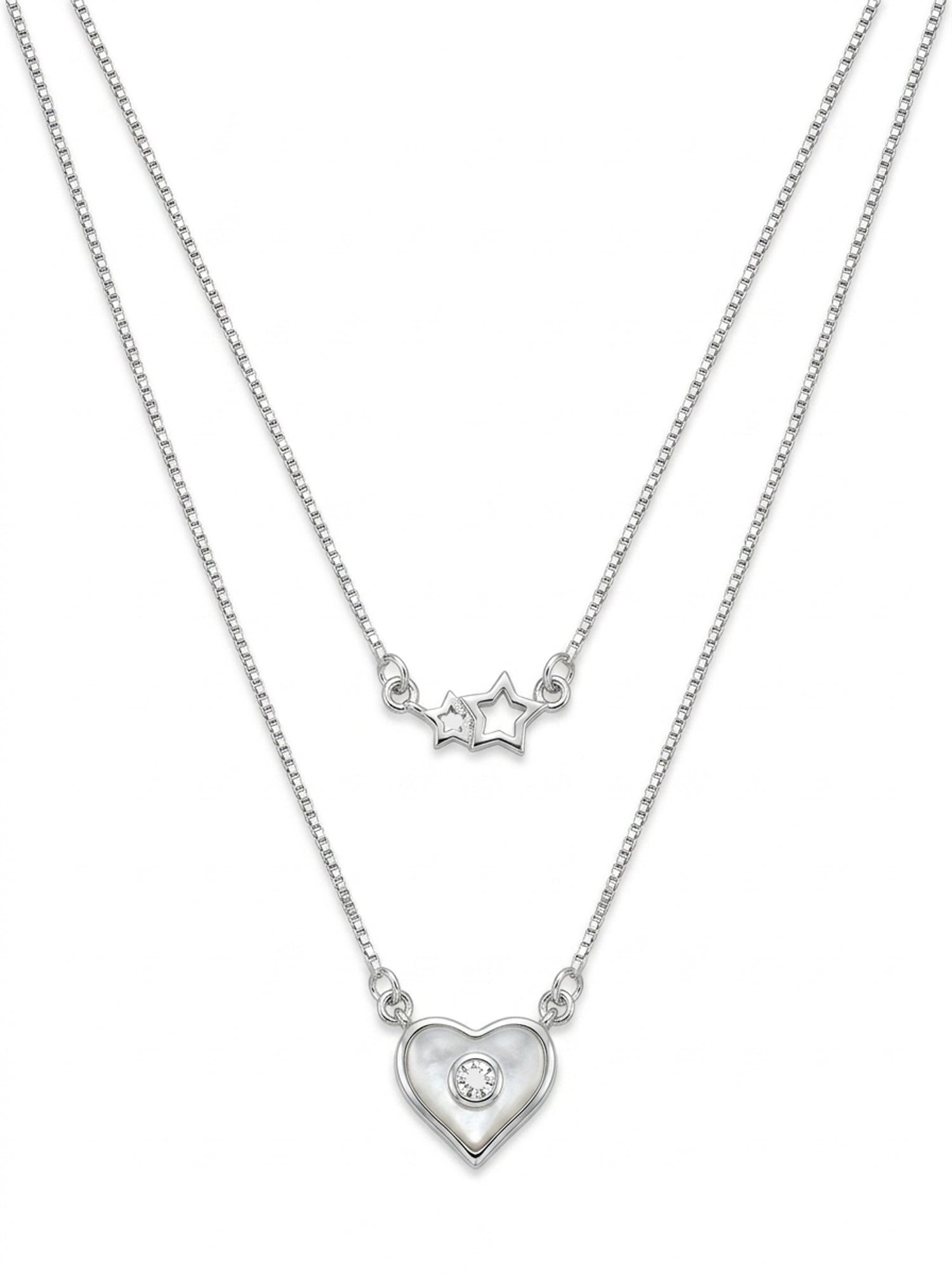 Mother of Pearl Heart & Star Double Layer Necklace
